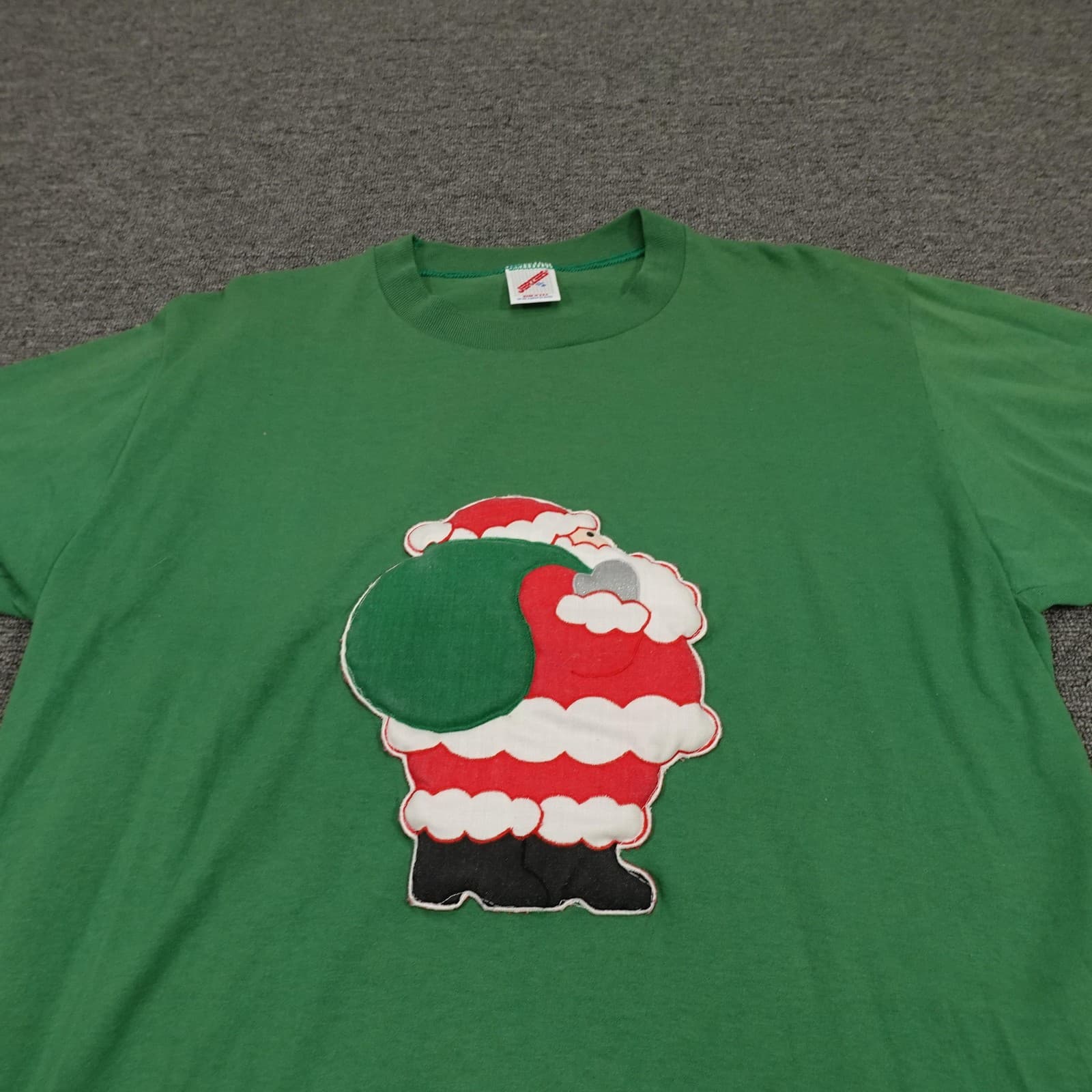 Vintage Jerzees Shirt Mens XL Green Santa Christmas Made USA Single Stitch 90s - Thumbnail 2