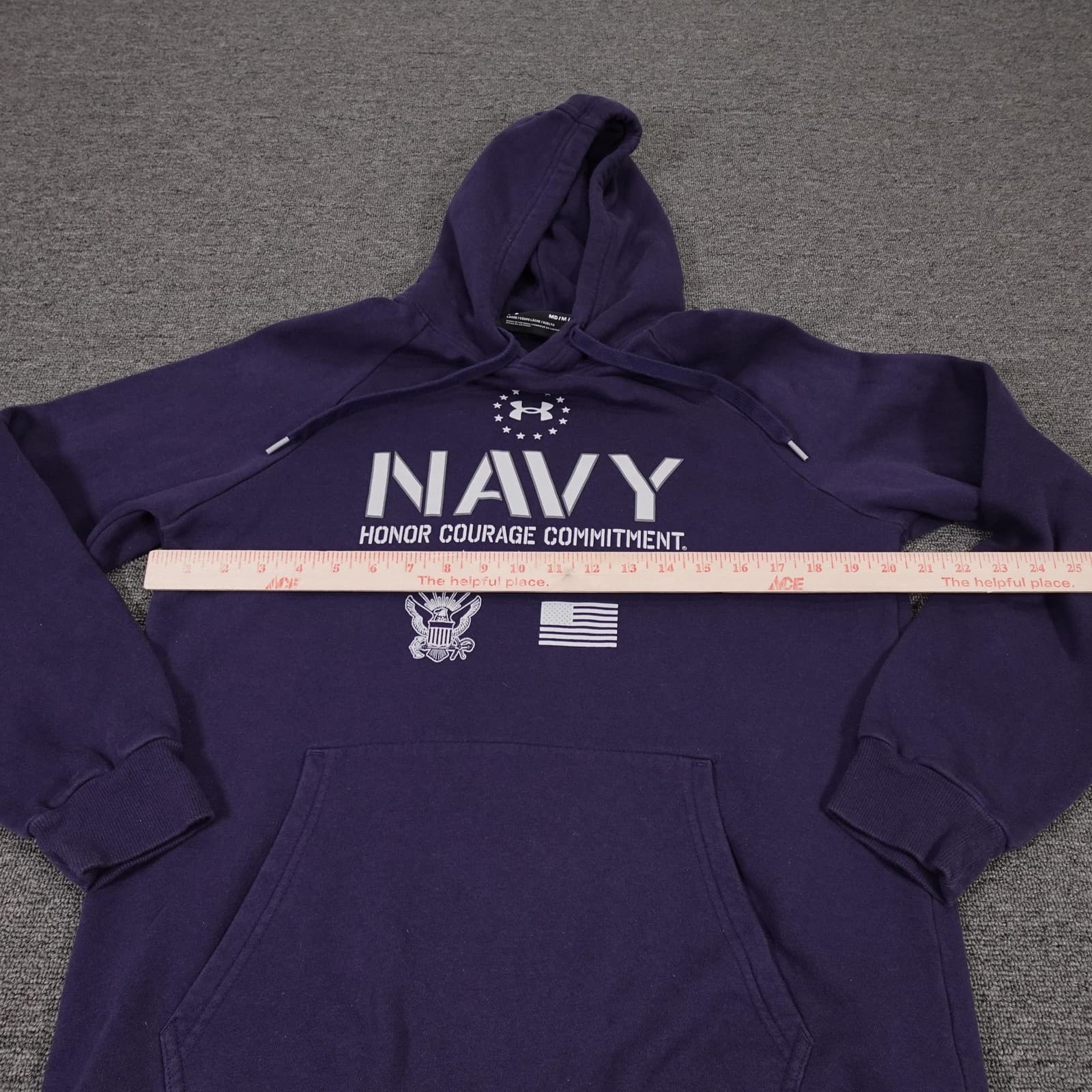 Under Armour Hoodie Mens Medium Purple Navy Honor Courage USA Graphic Fleece - Thumbnail 4