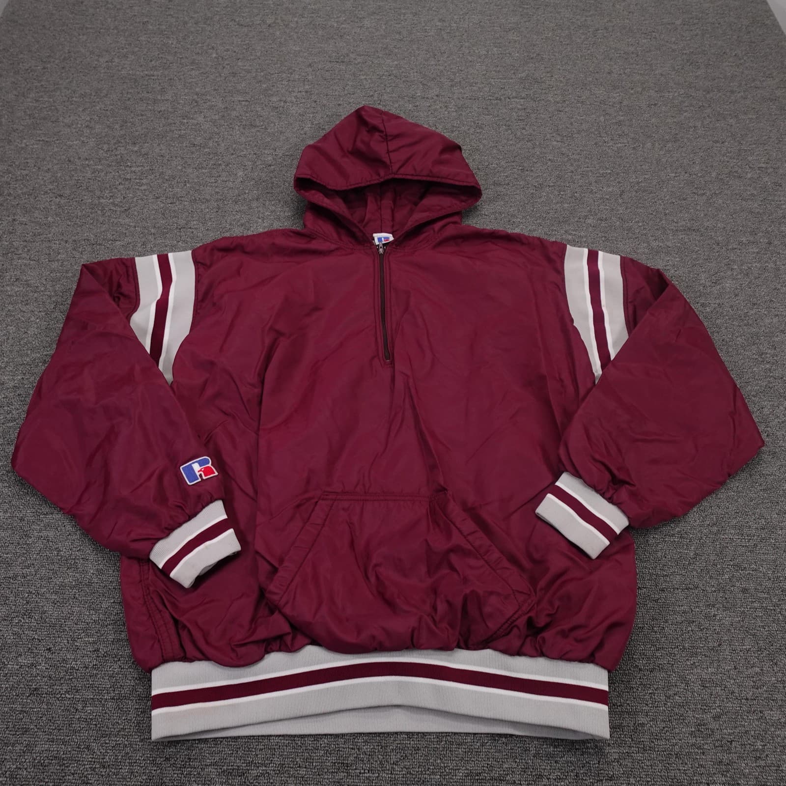 Vintage Russell Athletic Jacket Mens XL Red Hooded 1/4 Zip Windbreaker Made USA
