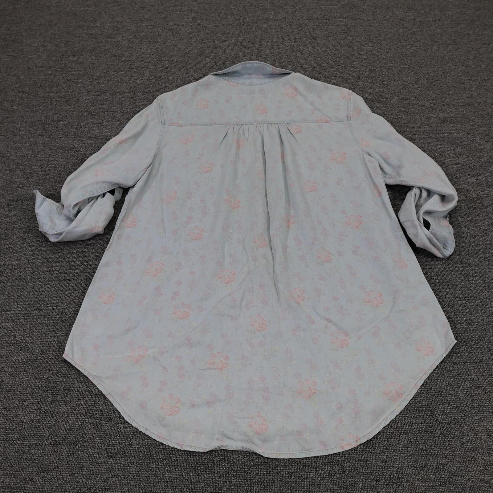 Overland Shirt Womens Small Blue Floral Button Up Long Sleeve Tencel Tunic Top - Thumbnail 6