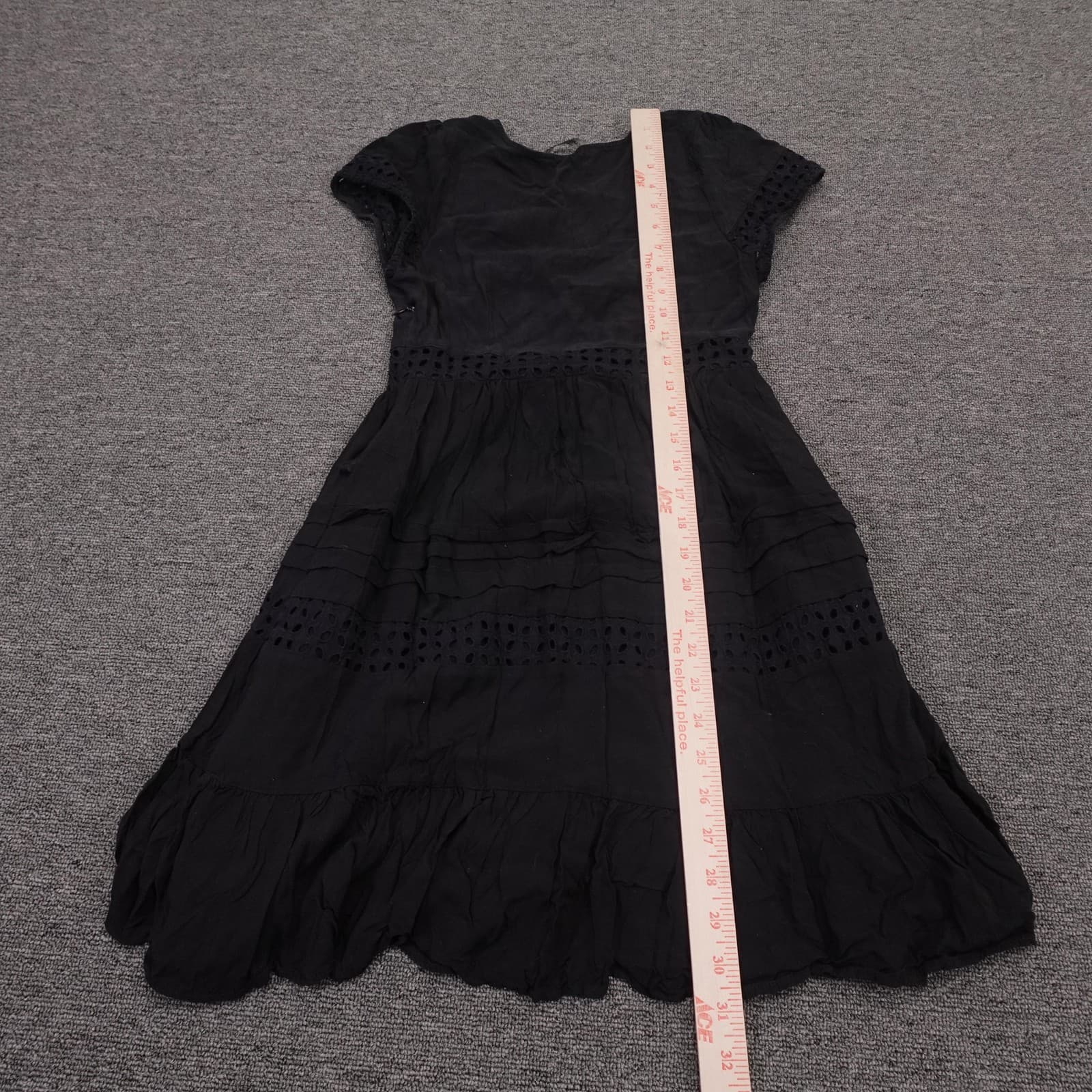 Zara Basic Dress Womens XS Black Short Sleeve Eyelet Ruffle Boho Lined Casual - Thumbnail 4