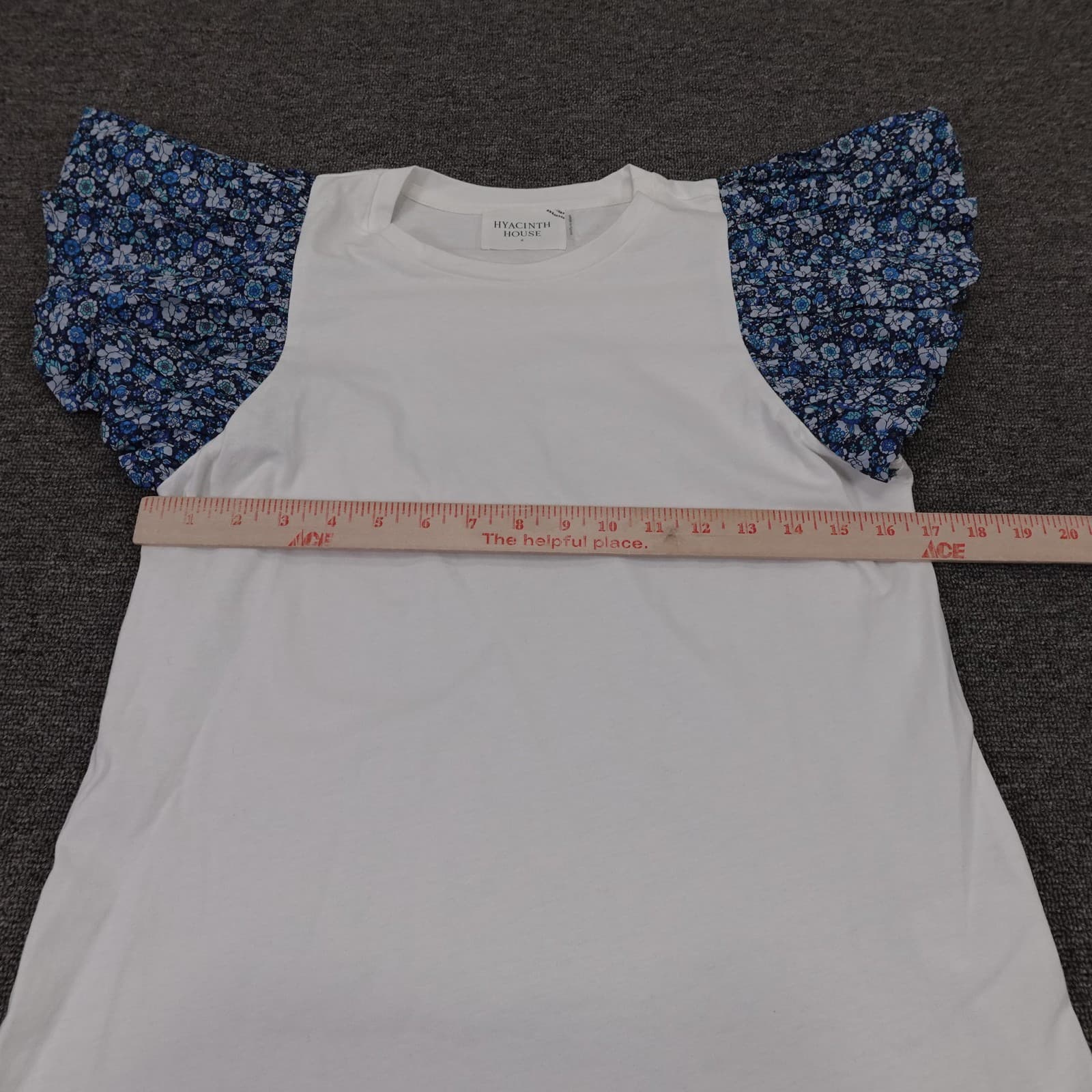 Hyacinth House Shirt Womens Small White Floral Flutter Sleeve Ruffle Tee Top - Thumbnail 4