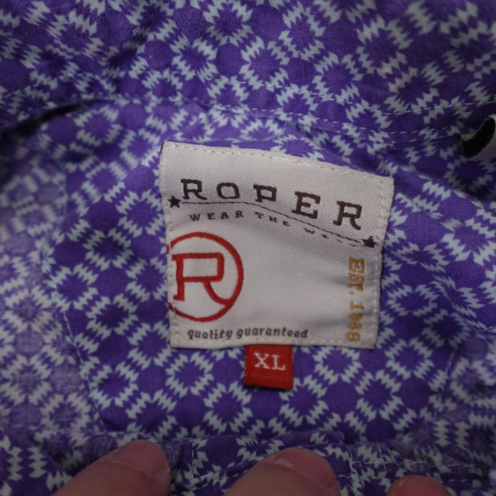 Roper Shirt Mens XL Purple Geometric Long Sleeve Western Snap Cotton Casual - Thumbnail 3
