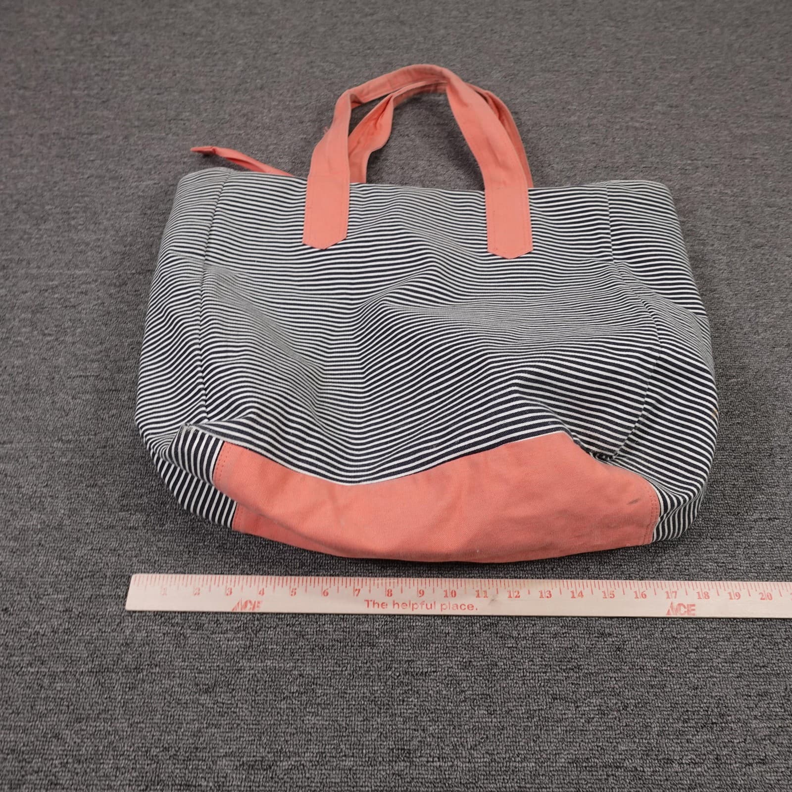 Ame & Lulu Tote Bag Womens Large Blue Striped Canvas Pink Handles Casual - Thumbnail 5