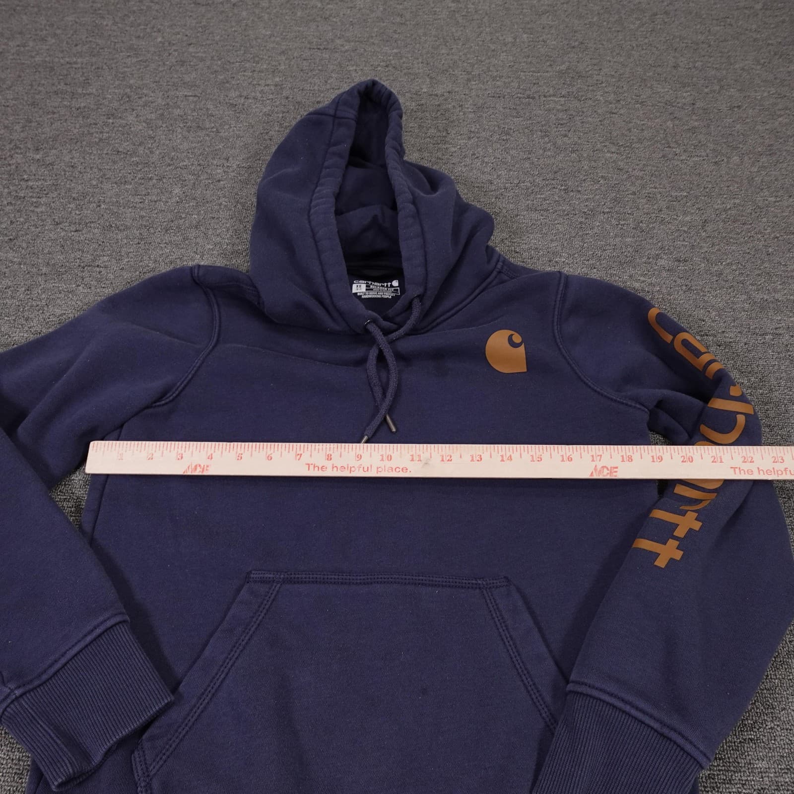 Carhartt Hoodie Womens XS Blue Pullover Fleece Logo Sleeve Graphic Relaxed Fit - Thumbnail 4