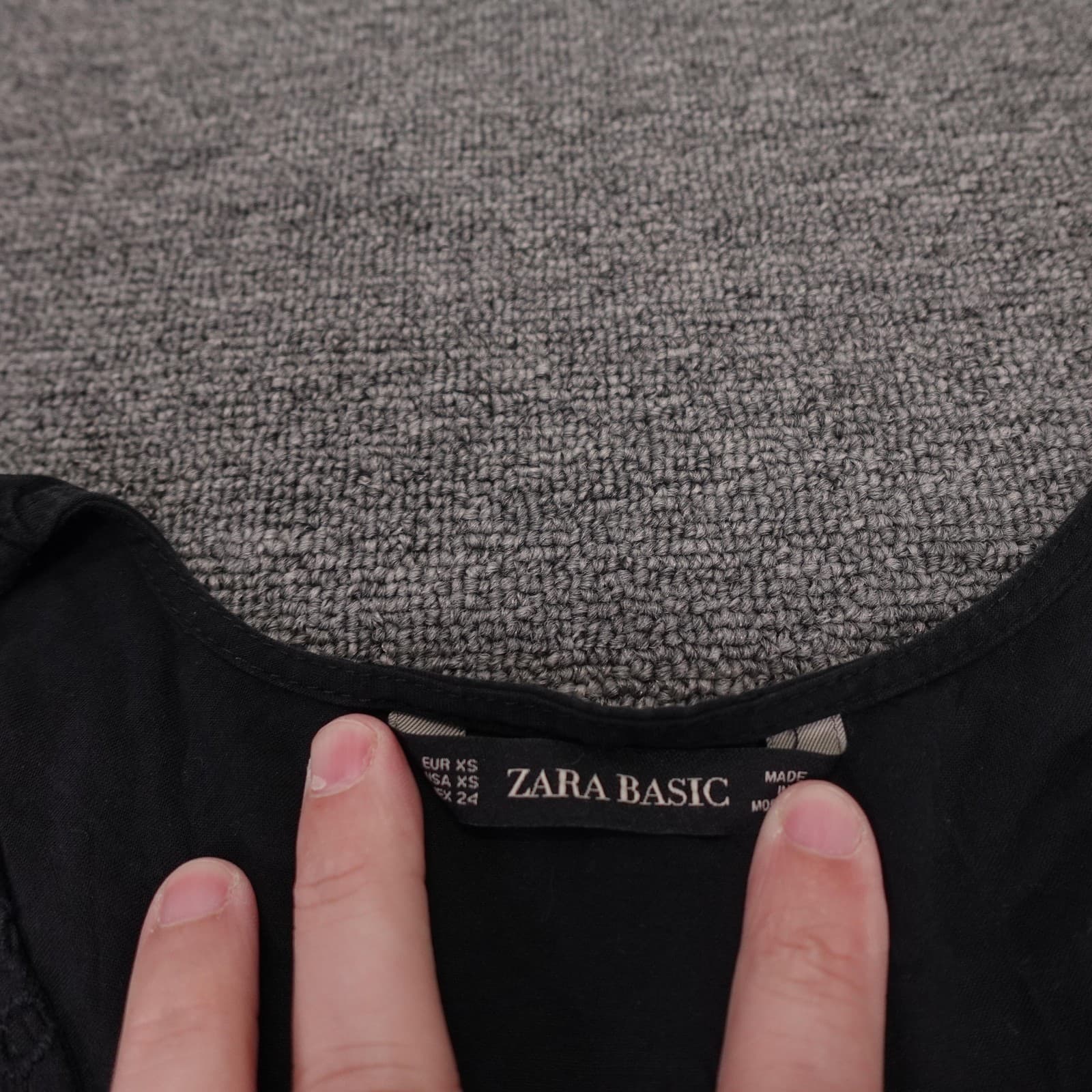 Zara Basic Dress Womens XS Black Short Sleeve Eyelet Ruffle Boho Lined Casual - Thumbnail 2