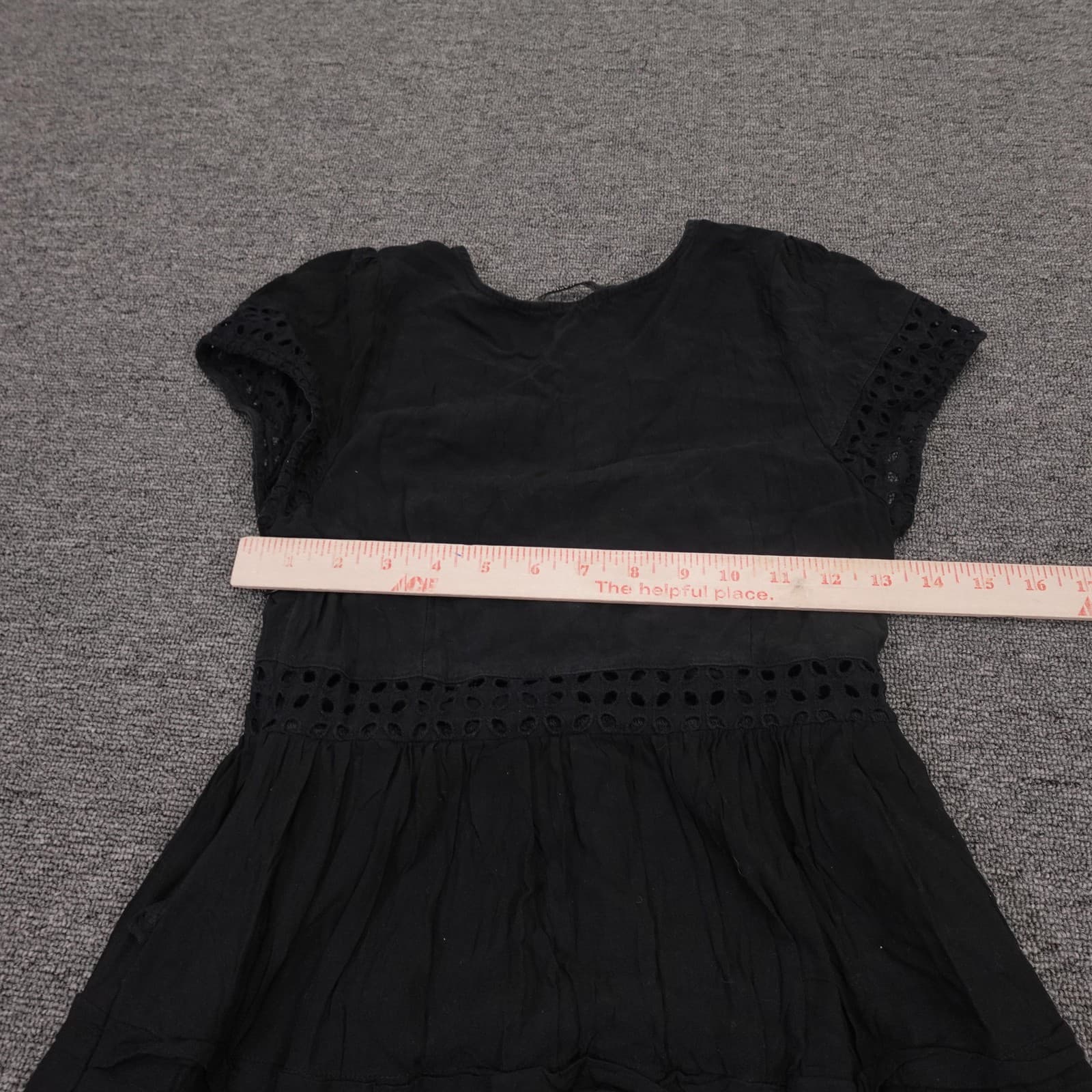 Zara Basic Dress Womens XS Black Short Sleeve Eyelet Ruffle Boho Lined Casual - Thumbnail 3