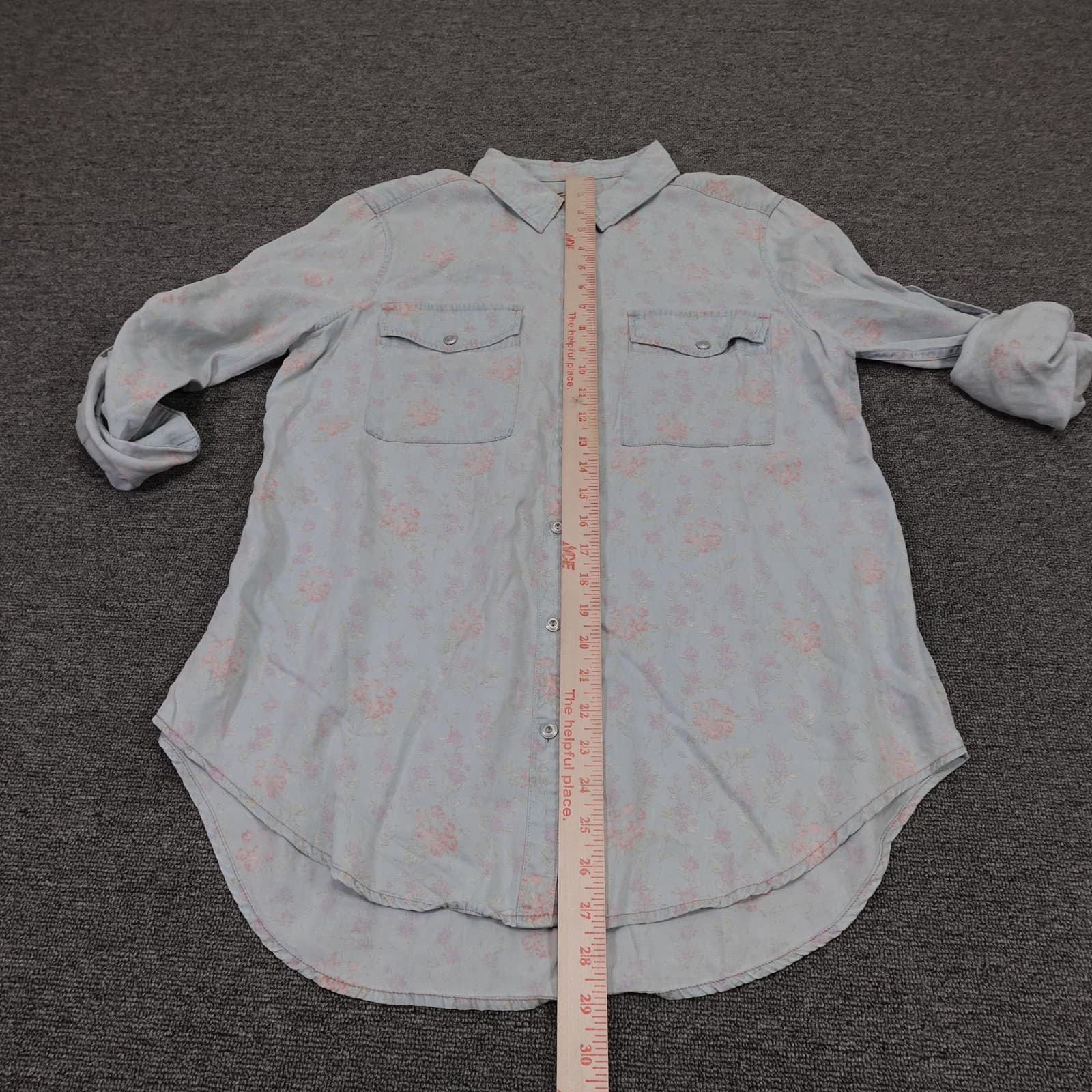 Overland Shirt Womens Small Blue Floral Button Up Long Sleeve Tencel Tunic Top - Thumbnail 4