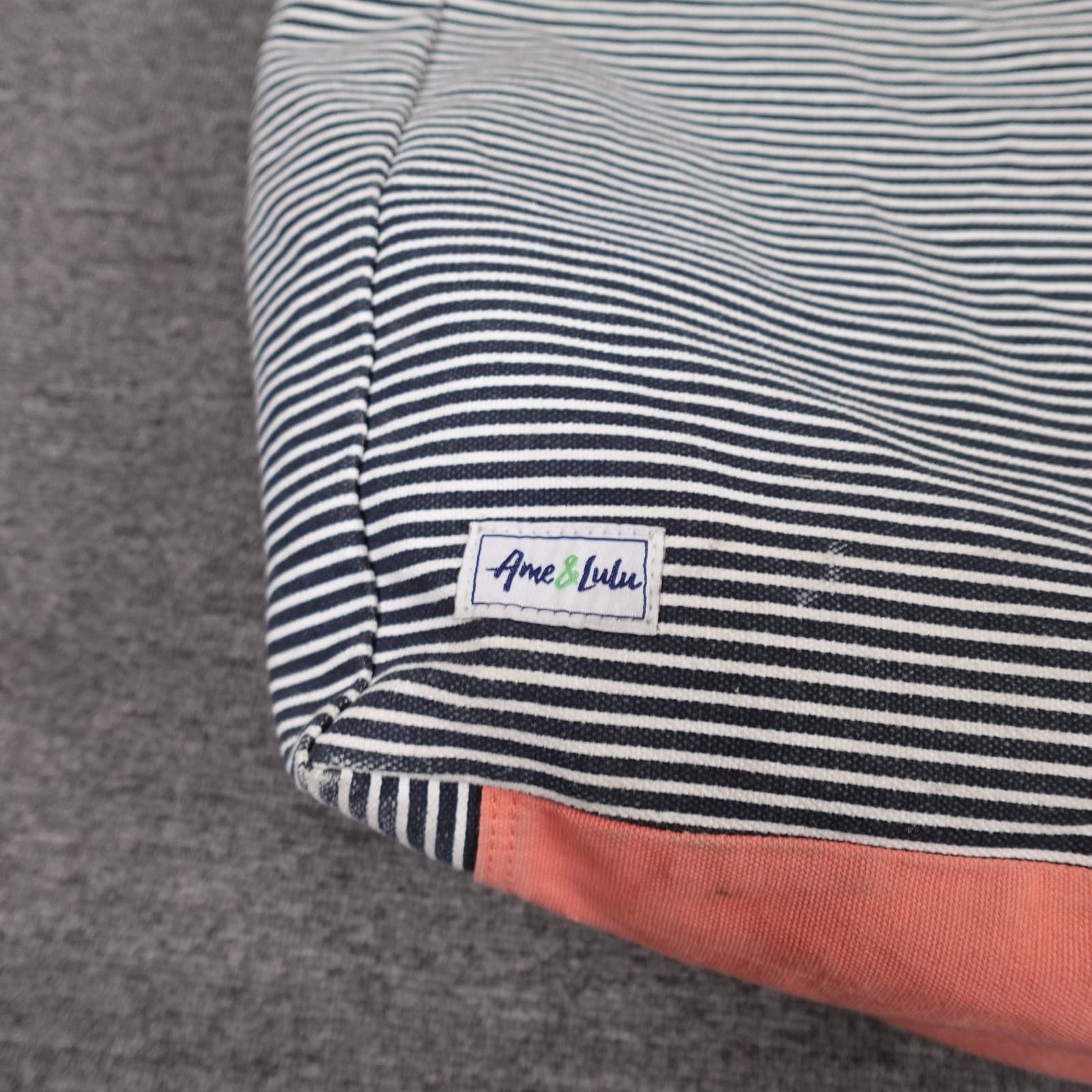 Ame & Lulu Tote Bag Womens Large Blue Striped Canvas Pink Handles Casual - Thumbnail 2