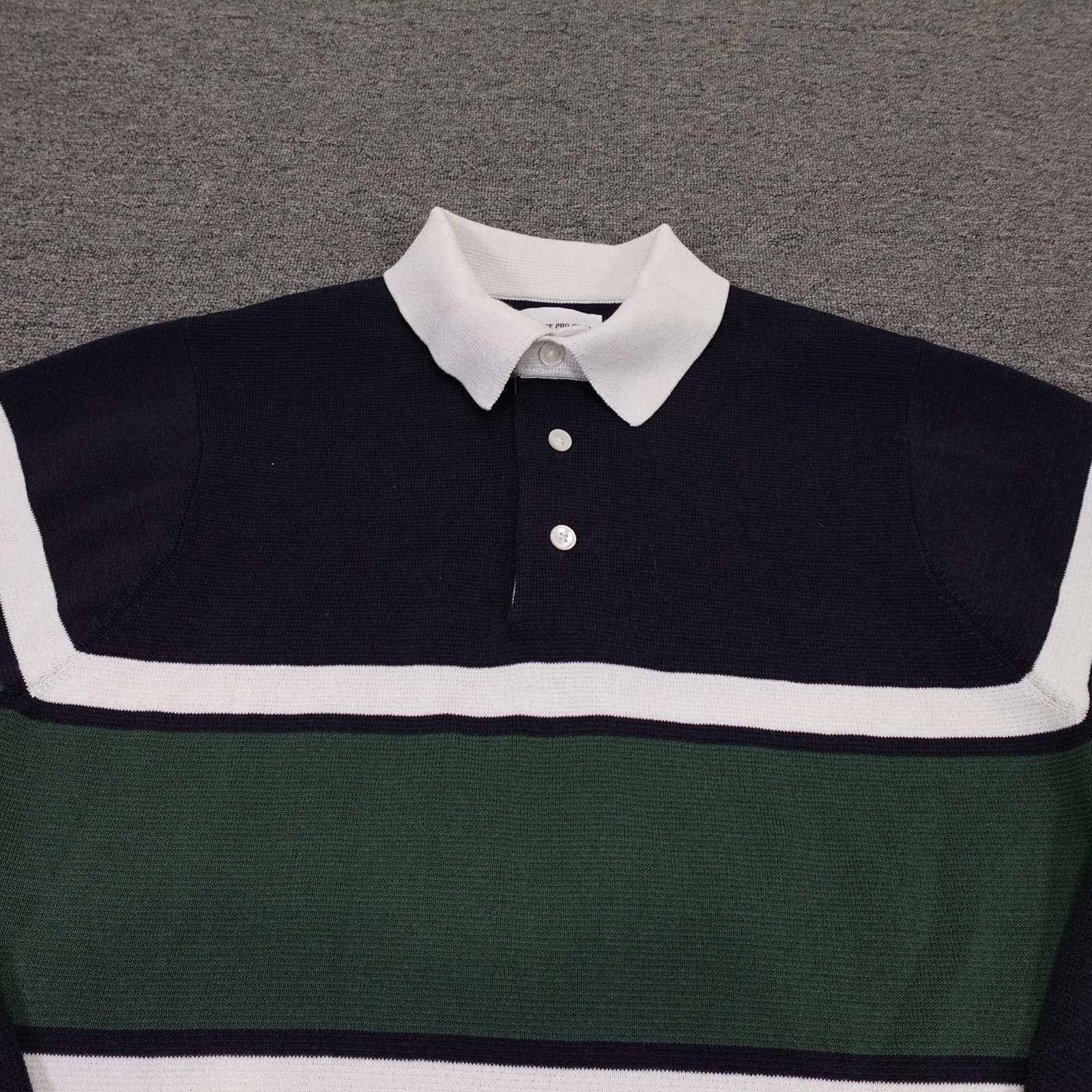 Norse Projects Ruben Knitted Polo Shirt Mens Small Blue Stripe Long Sleeve - Thumbnail 2