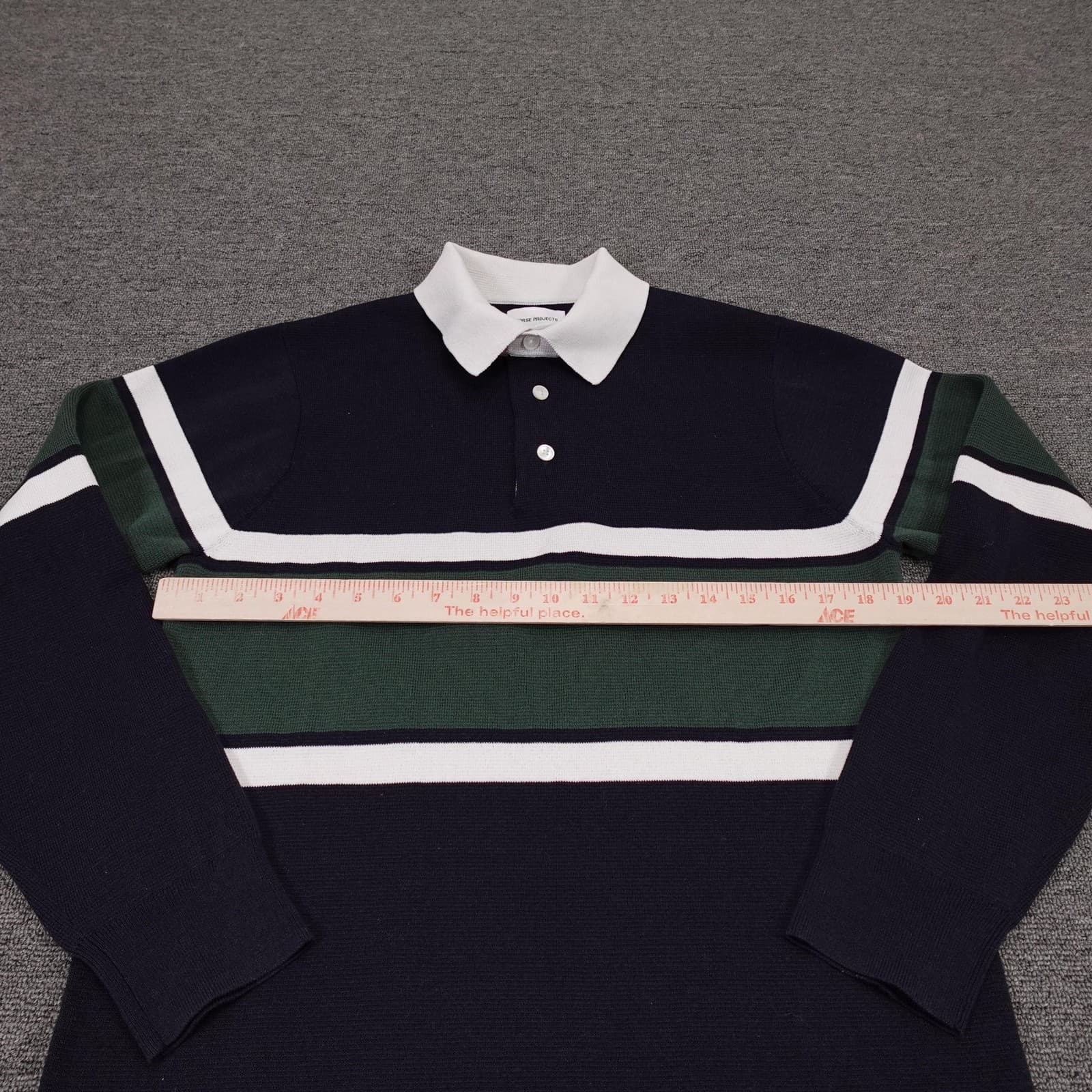 Norse Projects Ruben Knitted Polo Shirt Mens Small Blue Stripe Long Sleeve - Thumbnail 4