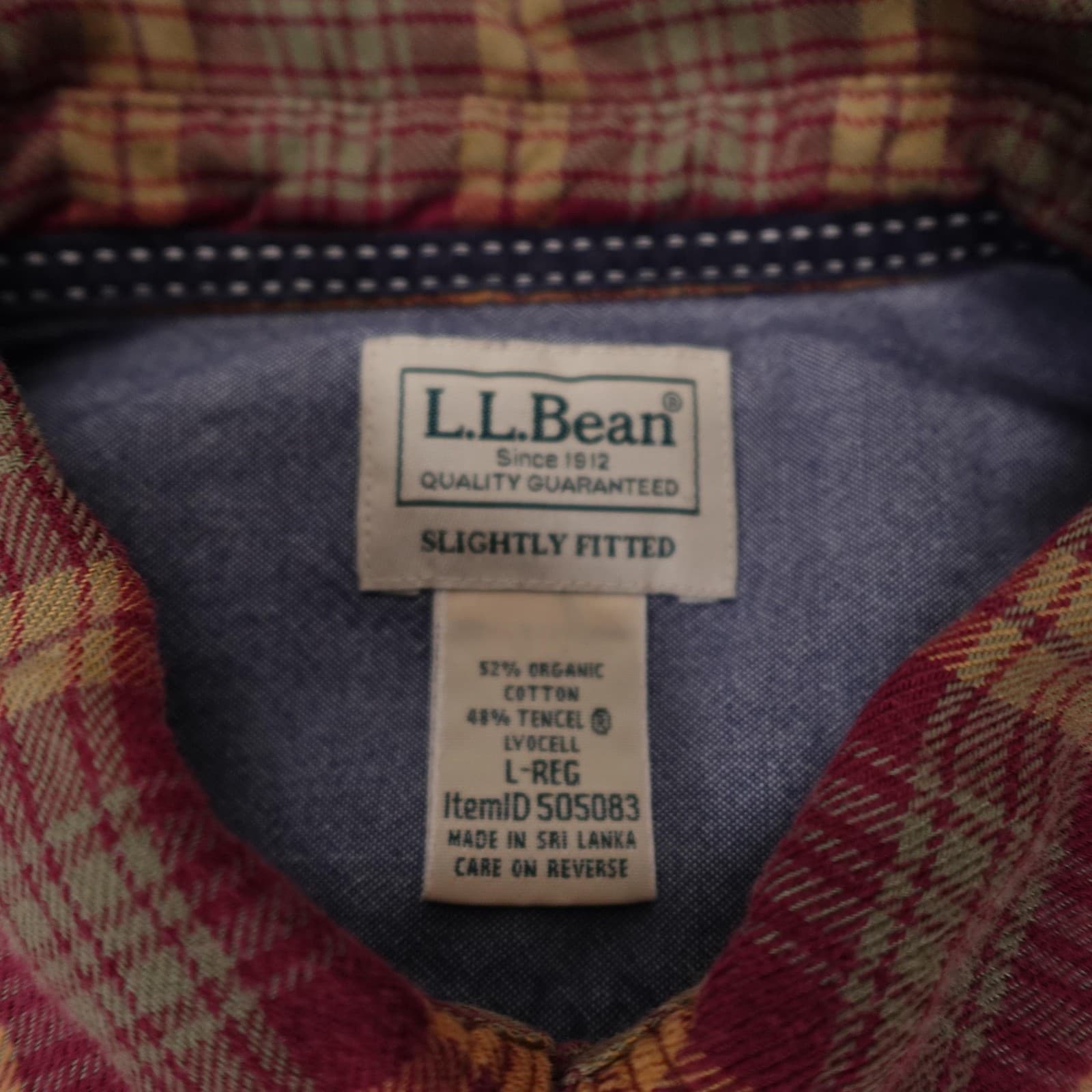 L.L.Bean Shirt Mens Large Red Plaid Long Sleeve Button Up Slightly Fitted Casual - Thumbnail 3