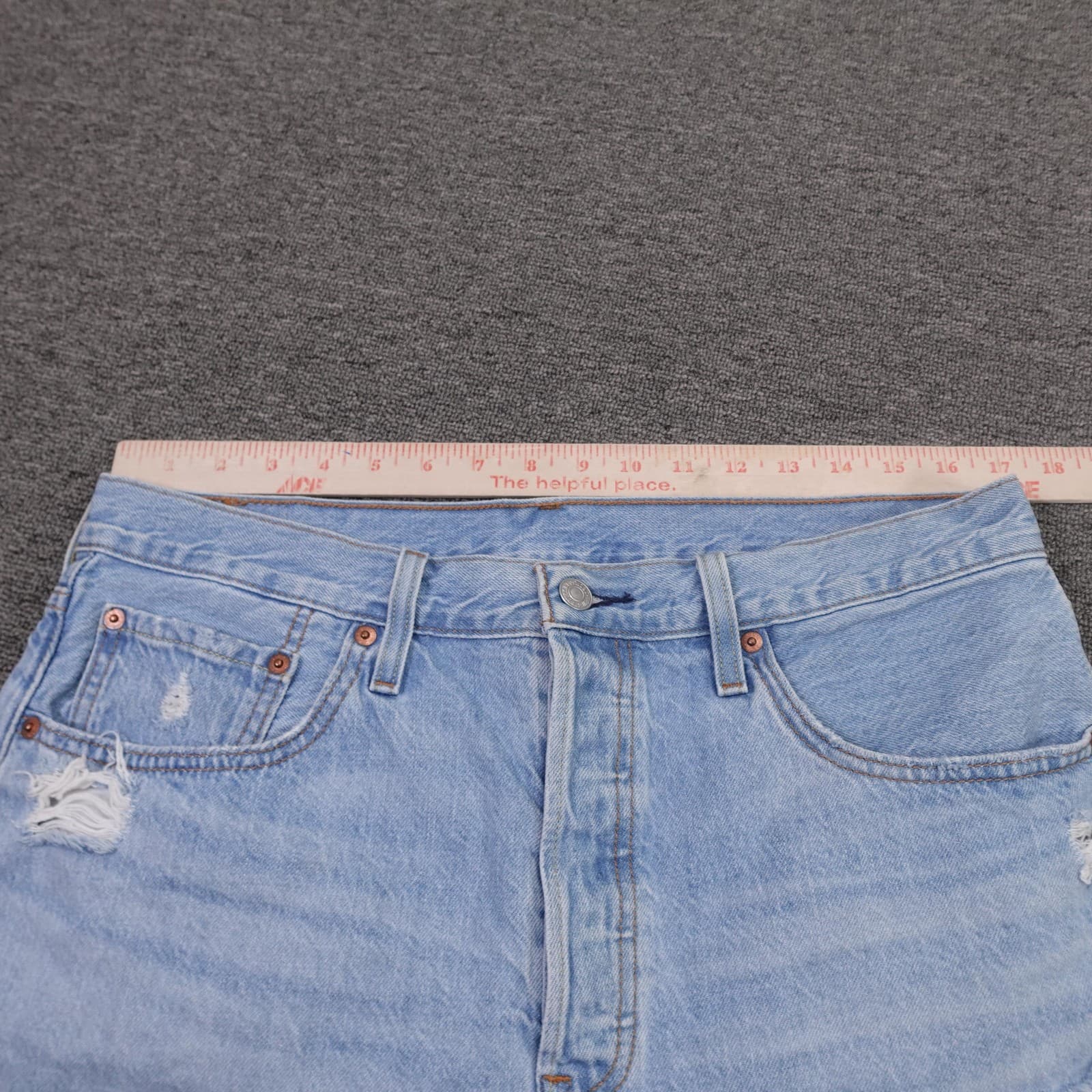 Levi's 501 Shorts Womens W32 Blue Denim High Rise Button Fly Distressed Cutoff - Thumbnail 7