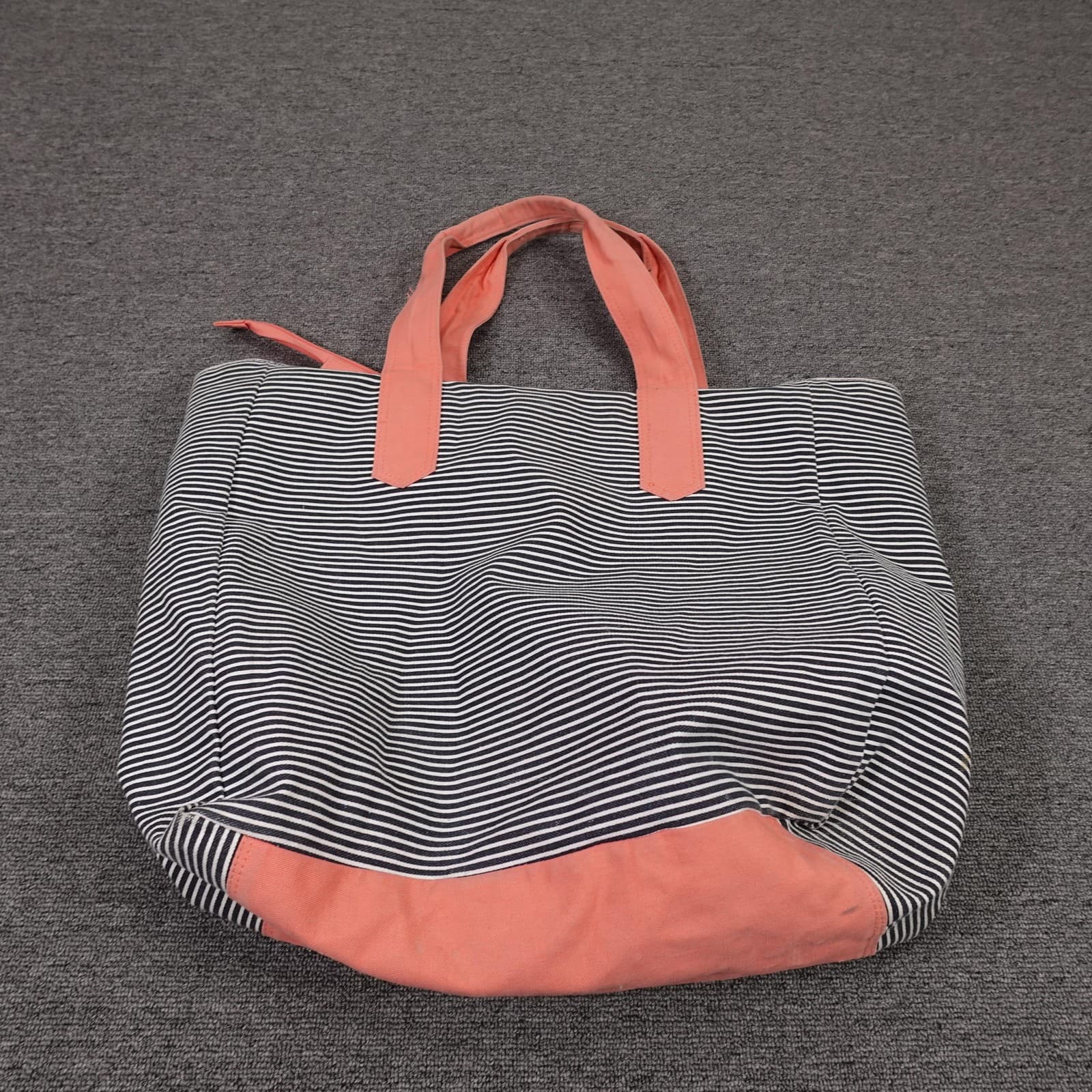 Ame & Lulu Tote Bag Womens Large Blue Striped Canvas Pink Handles Casual - Thumbnail 4