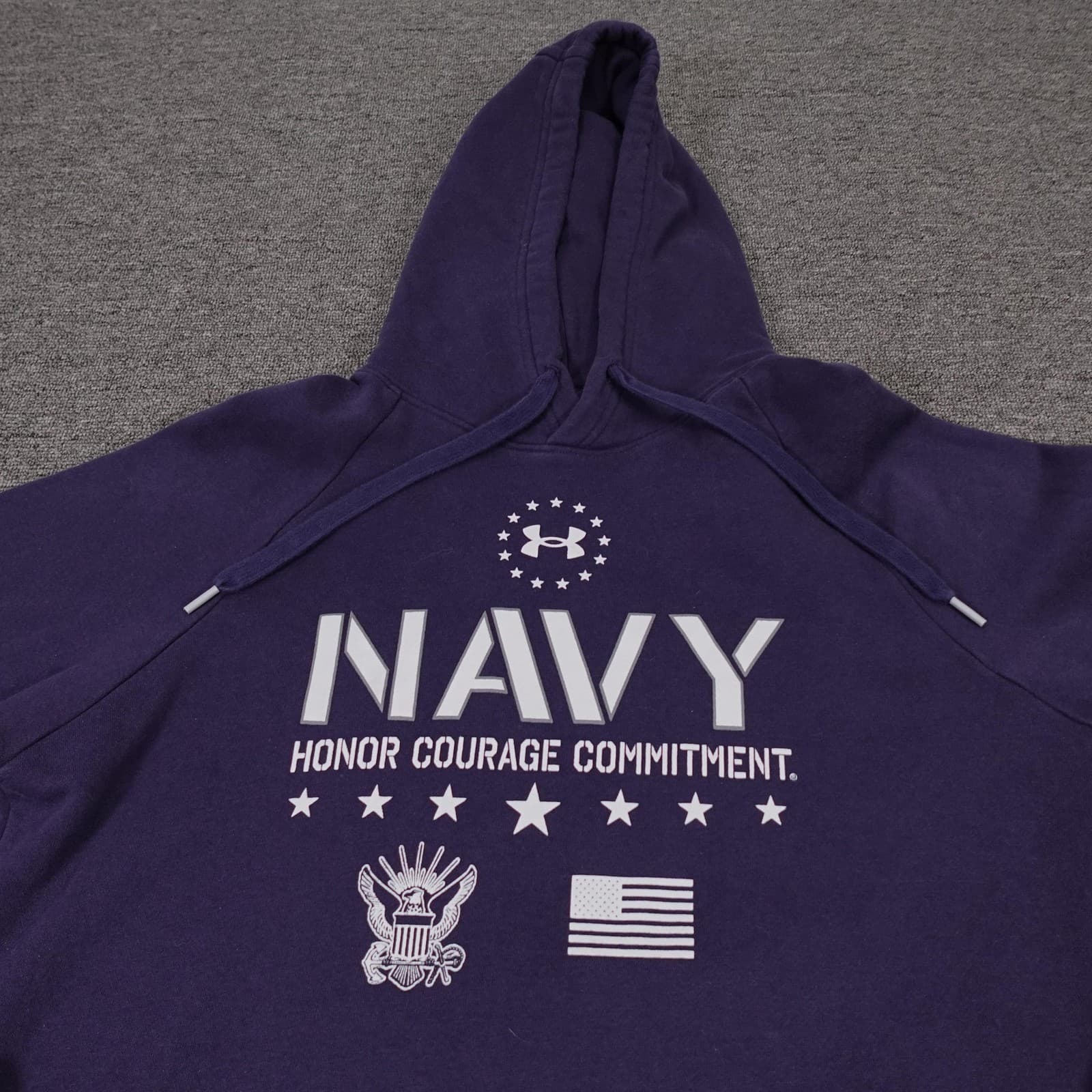 Under Armour Hoodie Mens Medium Purple Navy Honor Courage USA Graphic Fleece - Thumbnail 2