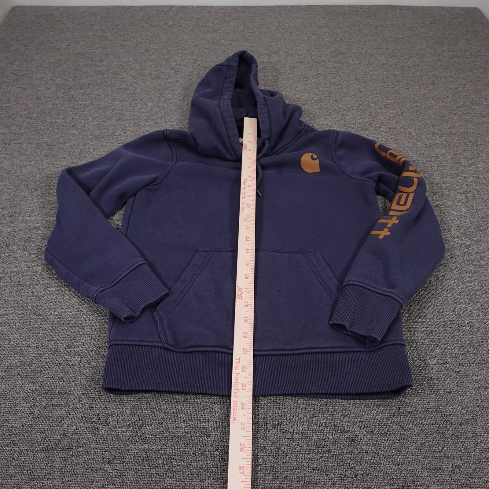 Carhartt Hoodie Womens XS Blue Pullover Fleece Logo Sleeve Graphic Relaxed Fit - Thumbnail 5