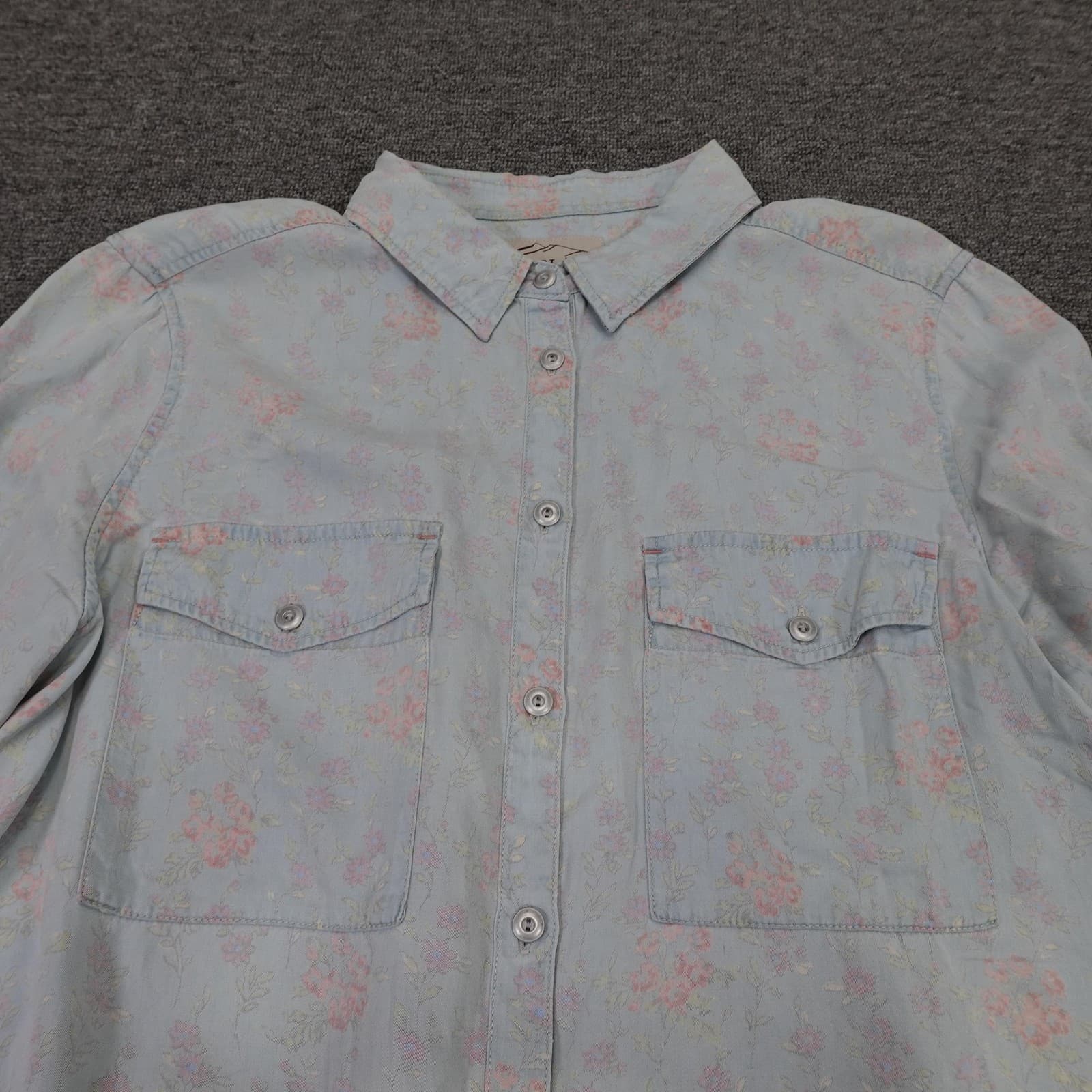 Overland Shirt Womens Small Blue Floral Button Up Long Sleeve Tencel Tunic Top - Thumbnail 2