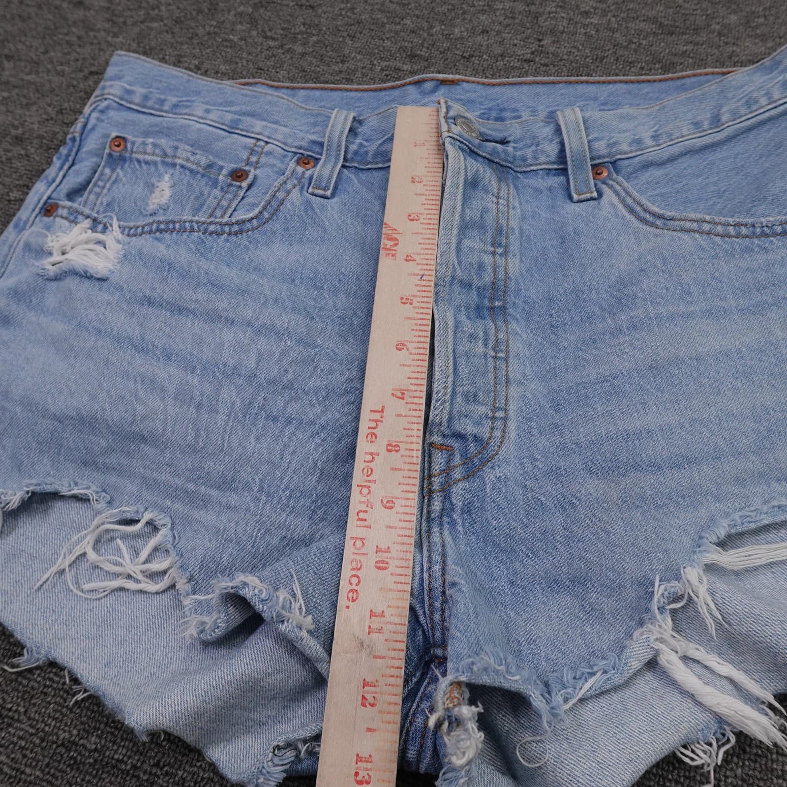 Levi's 501 Shorts Womens W32 Blue Denim High Rise Button Fly Distressed Cutoff - Thumbnail 8