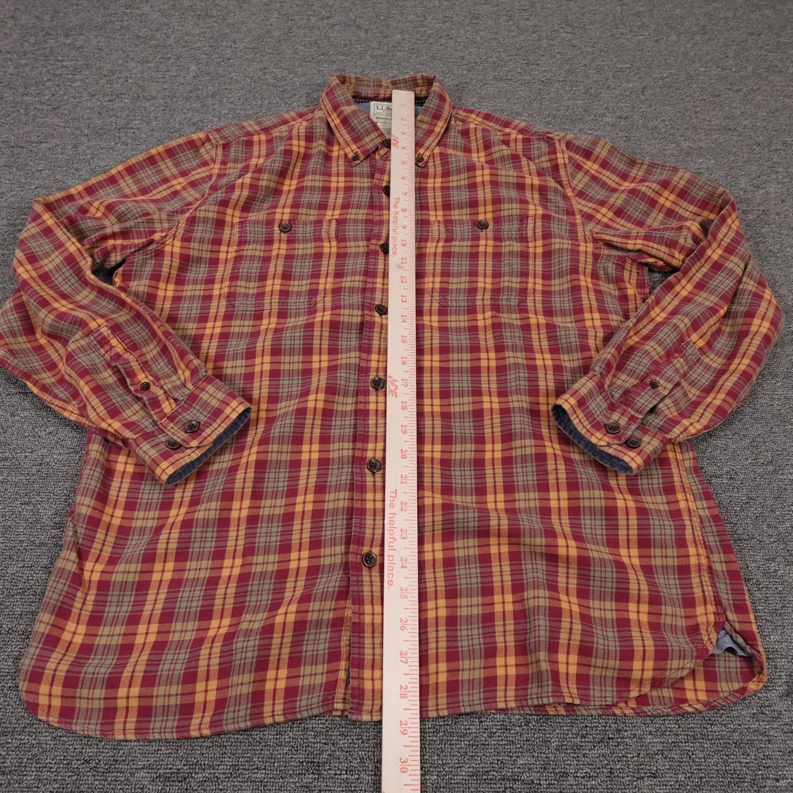 L.L.Bean Shirt Mens Large Red Plaid Long Sleeve Button Up Slightly Fitted Casual - Thumbnail 5