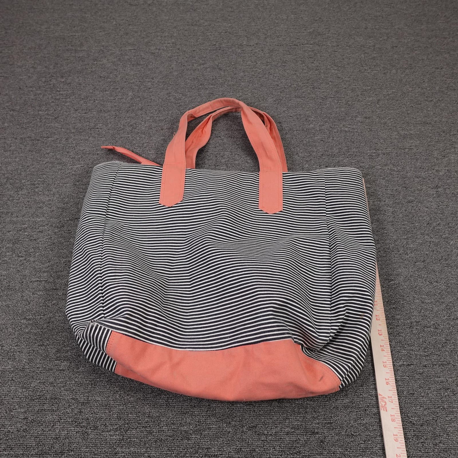 Ame & Lulu Tote Bag Womens Large Blue Striped Canvas Pink Handles Casual - Thumbnail 6