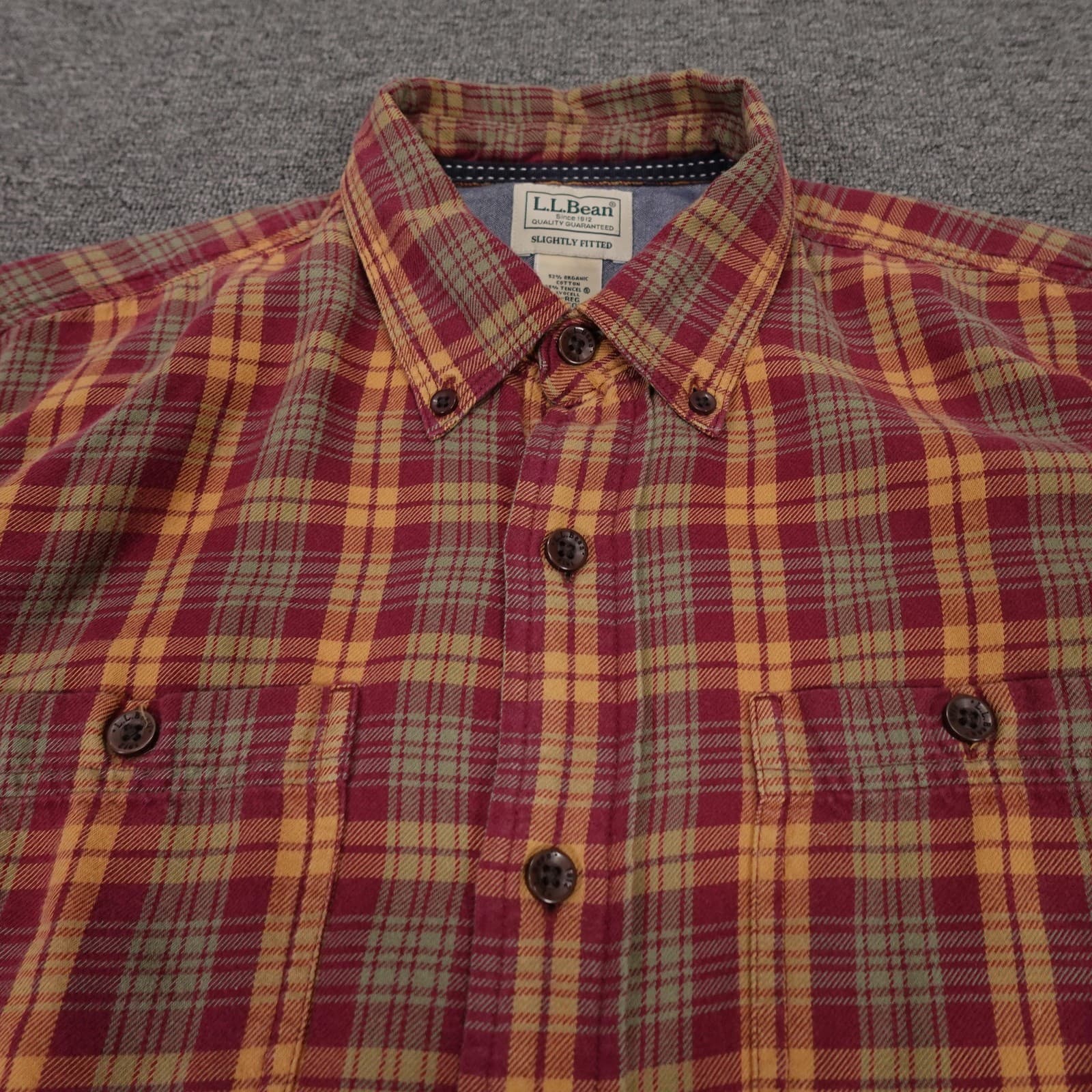 L.L.Bean Shirt Mens Large Red Plaid Long Sleeve Button Up Slightly Fitted Casual - Thumbnail 2