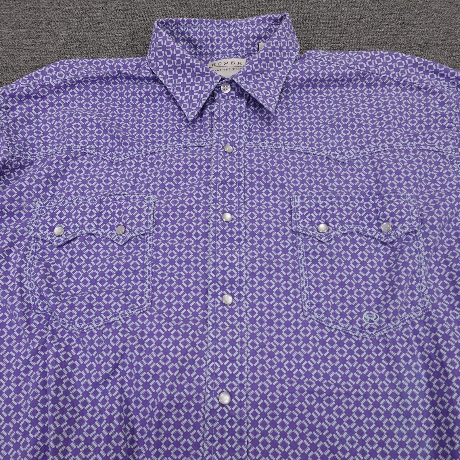Roper Shirt Mens XL Purple Geometric Long Sleeve Western Snap Cotton Casual - Thumbnail 2
