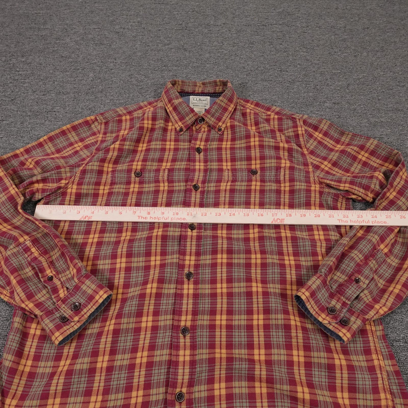 L.L.Bean Shirt Mens Large Red Plaid Long Sleeve Button Up Slightly Fitted Casual - Thumbnail 4