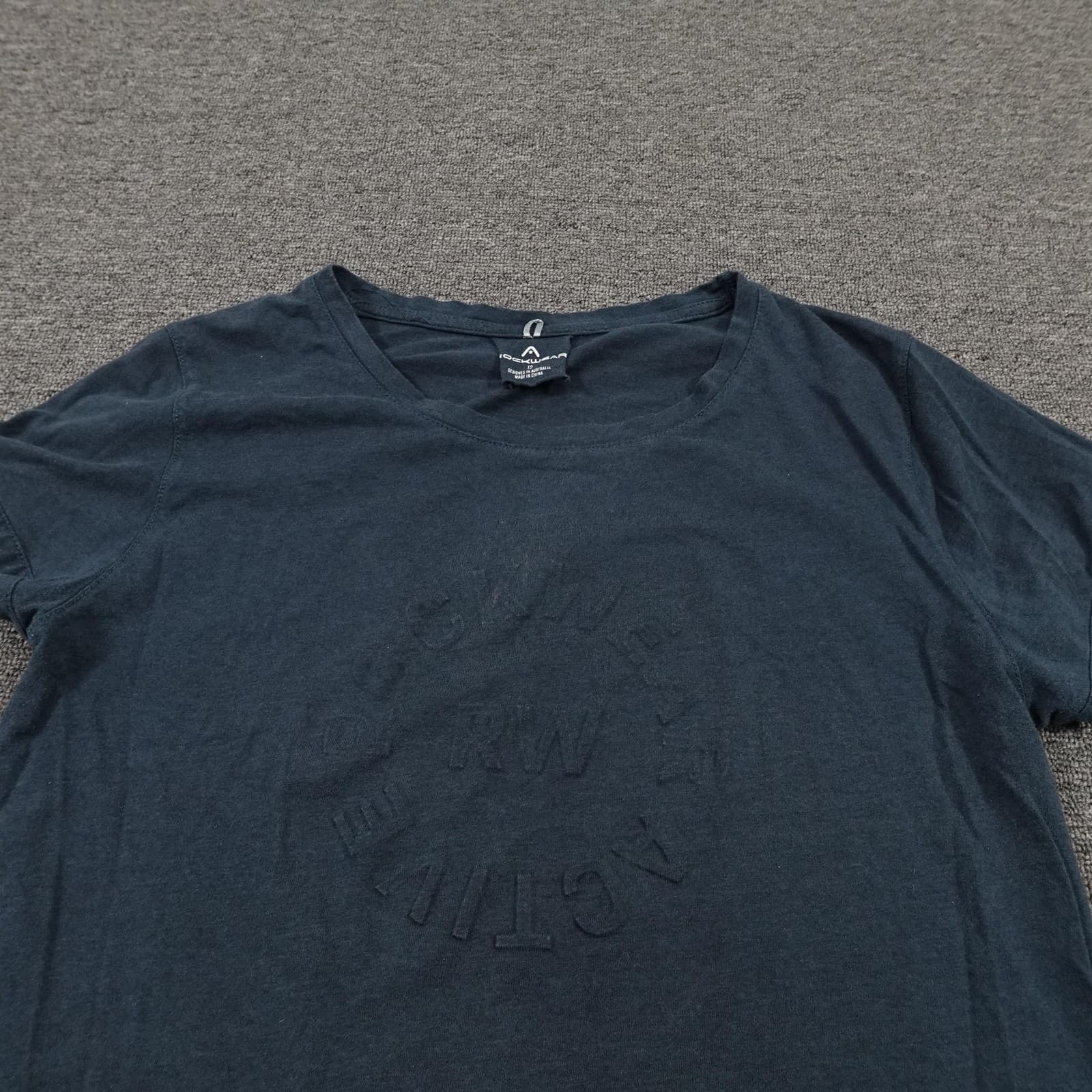 Rockwear T-Shirt Womens 12 Navy Blue Embossed Logo Short Sleeve Activewear - Thumbnail 2