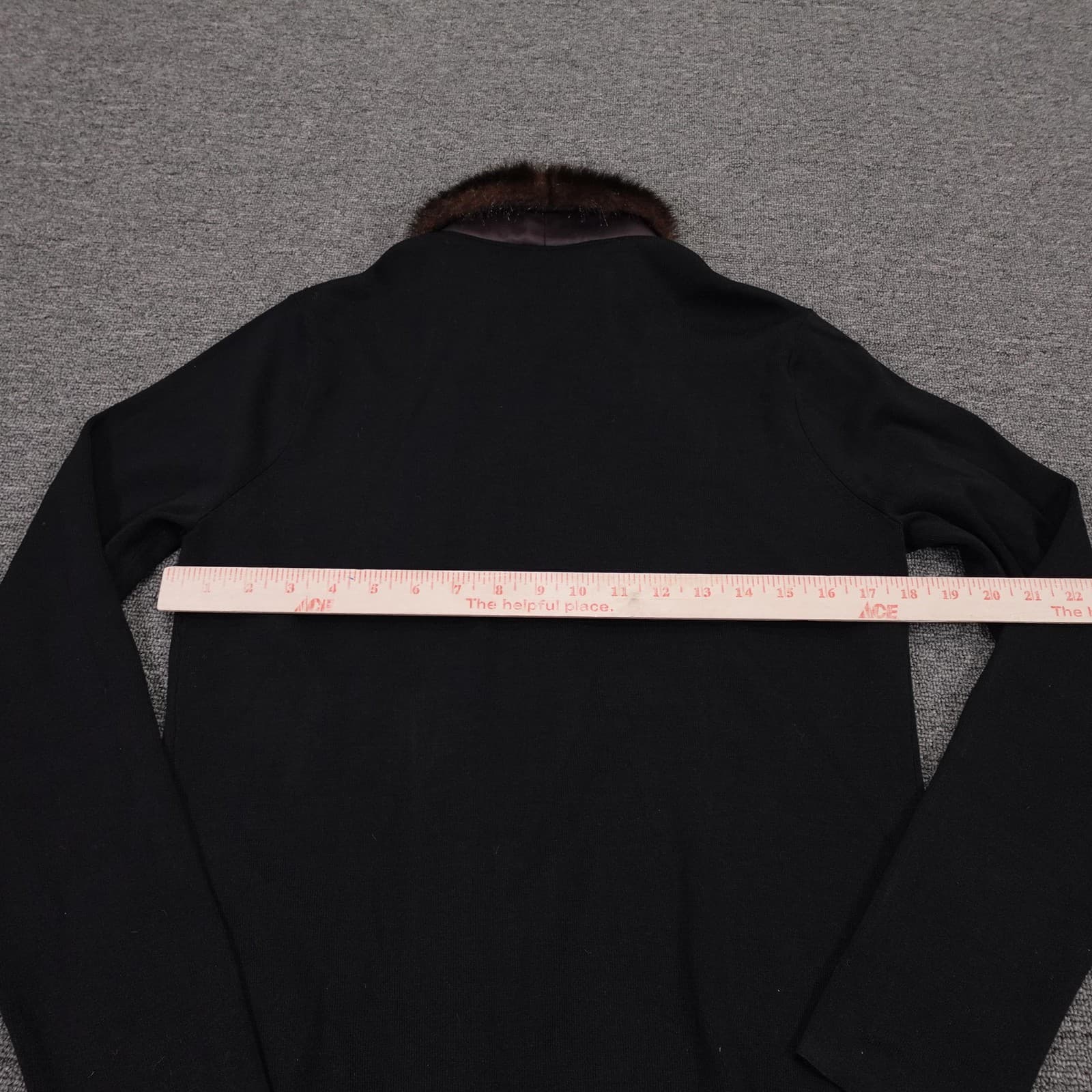 August Silk Sweater Cardigan Womens XL Black Fur Trim Collar Full Zip Knit - Thumbnail 4