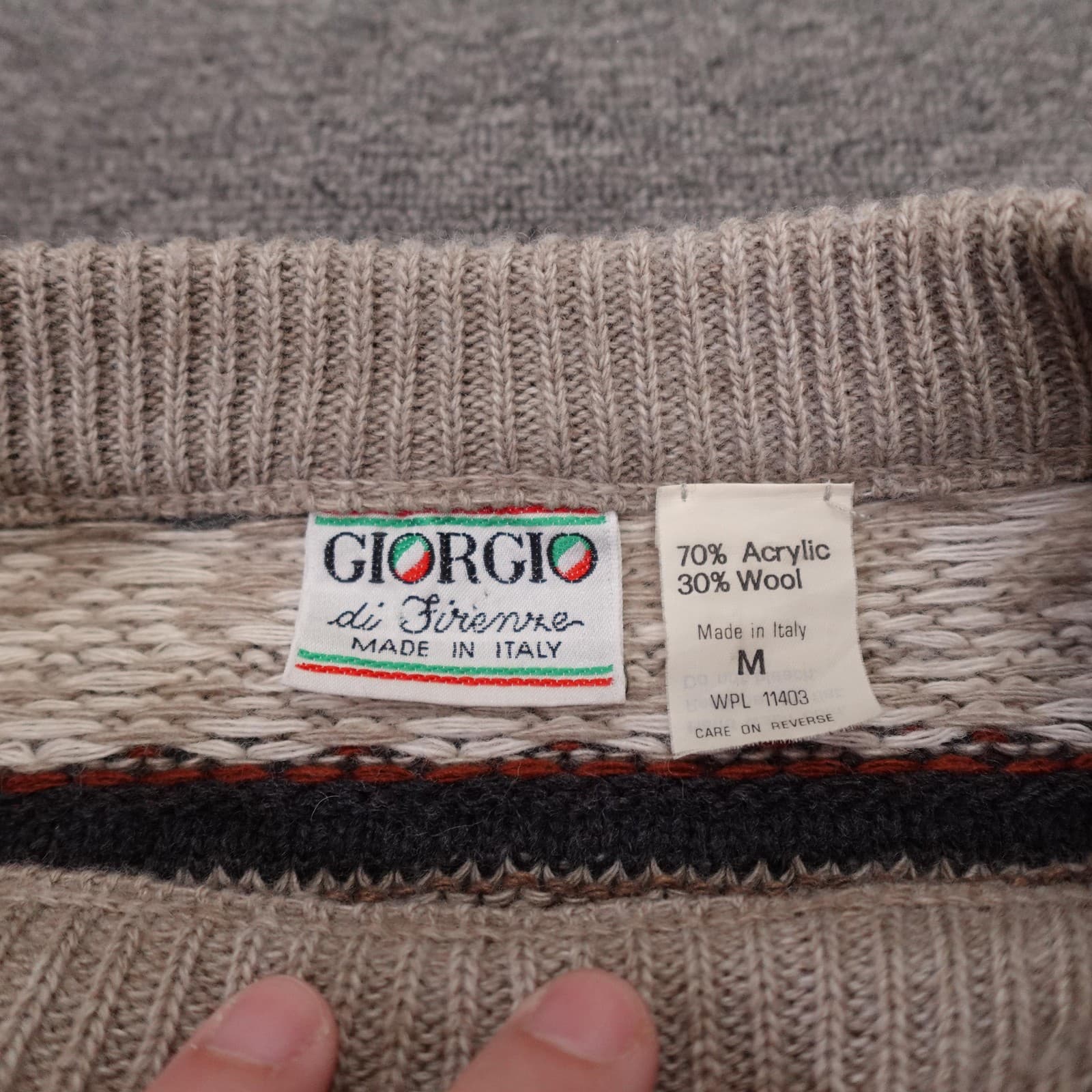Vintage Giorgio Di Firenze Sweater Mens Medium Brown Fair Isle Wool Knit Italy - Thumbnail 3