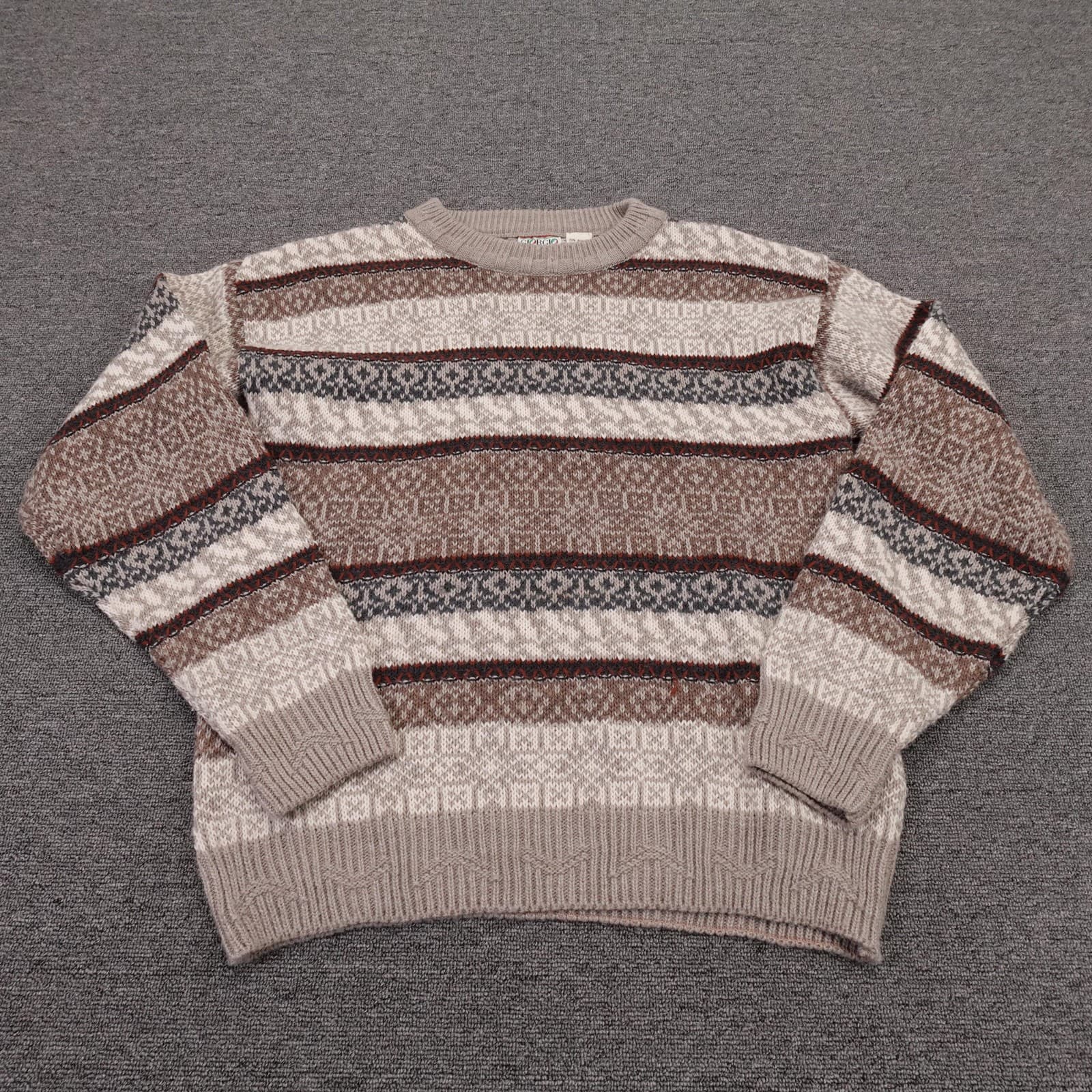 Vintage Giorgio Di Firenze Sweater Mens Medium Brown Fair Isle Wool Knit Italy