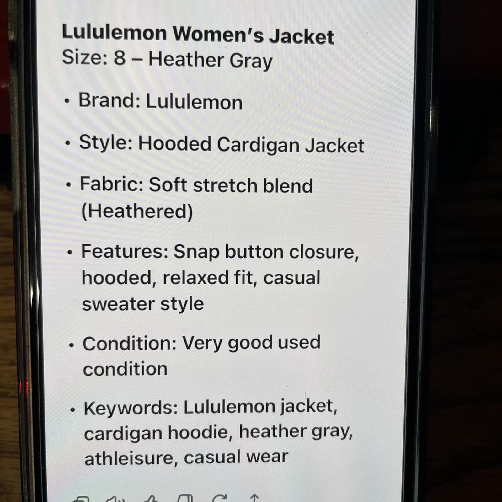 Lululemon Hooded Cardigan Jacket Women 8 Heather Gray Snap Button Relaxed Fit - Thumbnail 8
