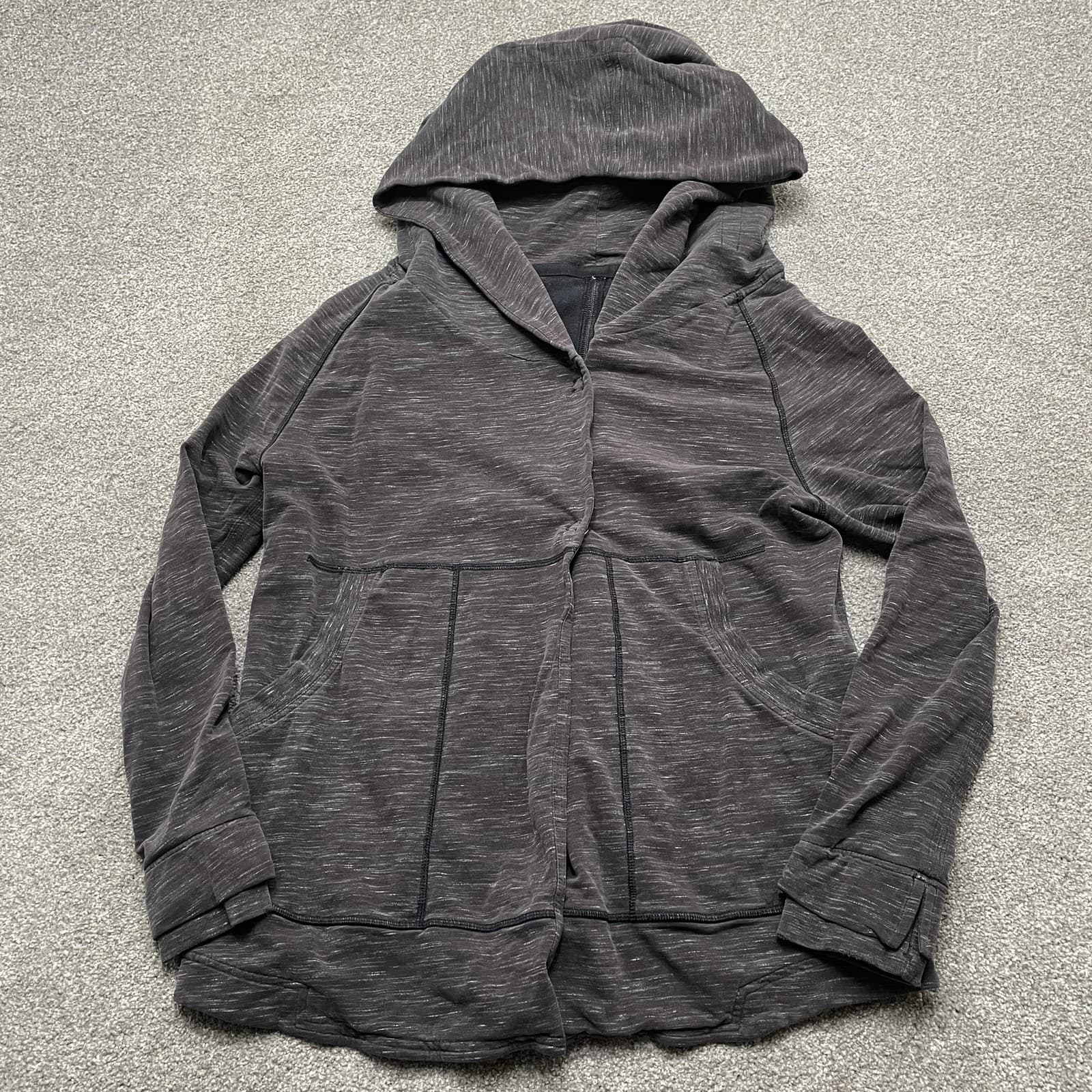 Lululemon Hooded Cardigan Jacket Women 8 Heather Gray Snap Button Relaxed Fit