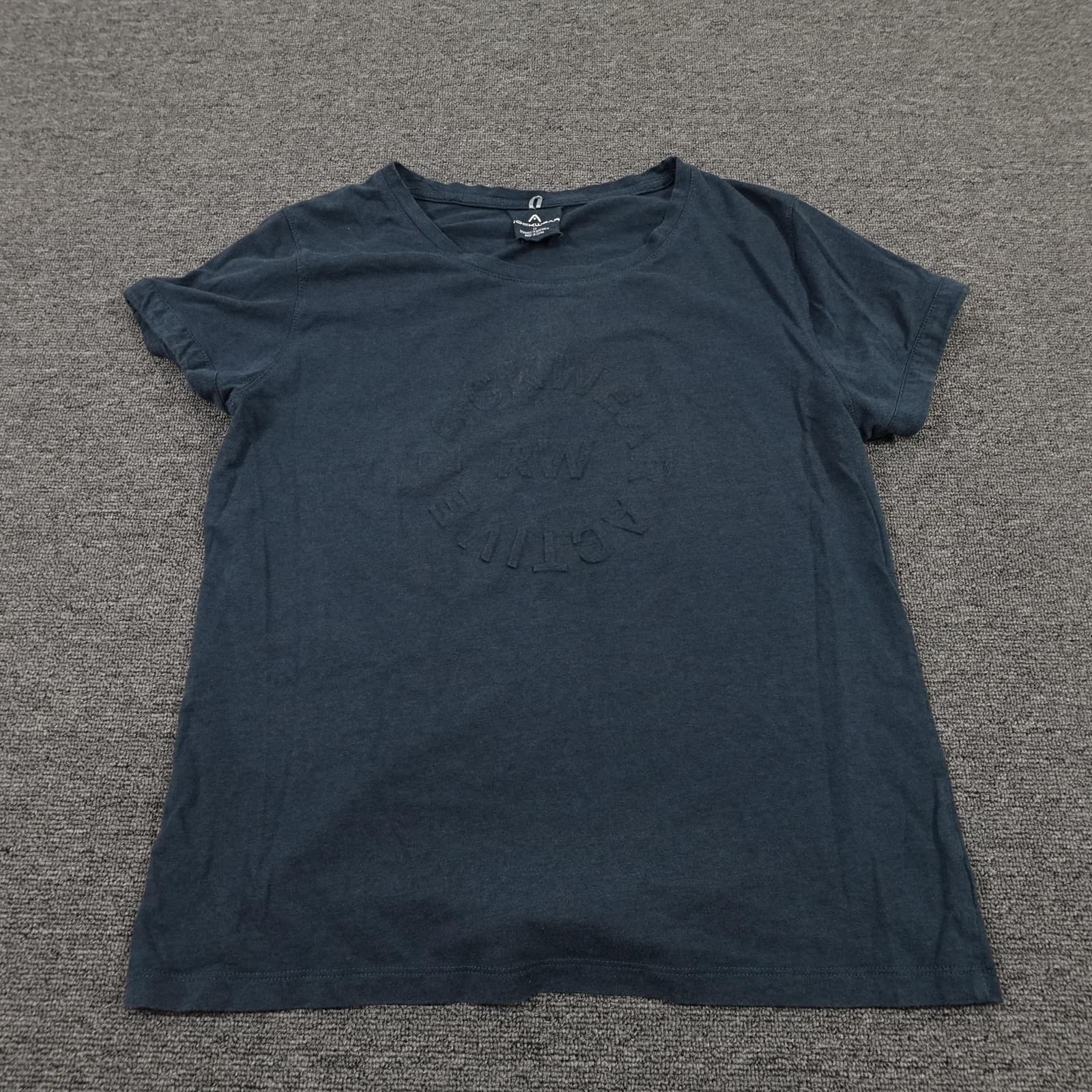 Rockwear T-Shirt Womens 12 Navy Blue Embossed Logo Short Sleeve Activewear