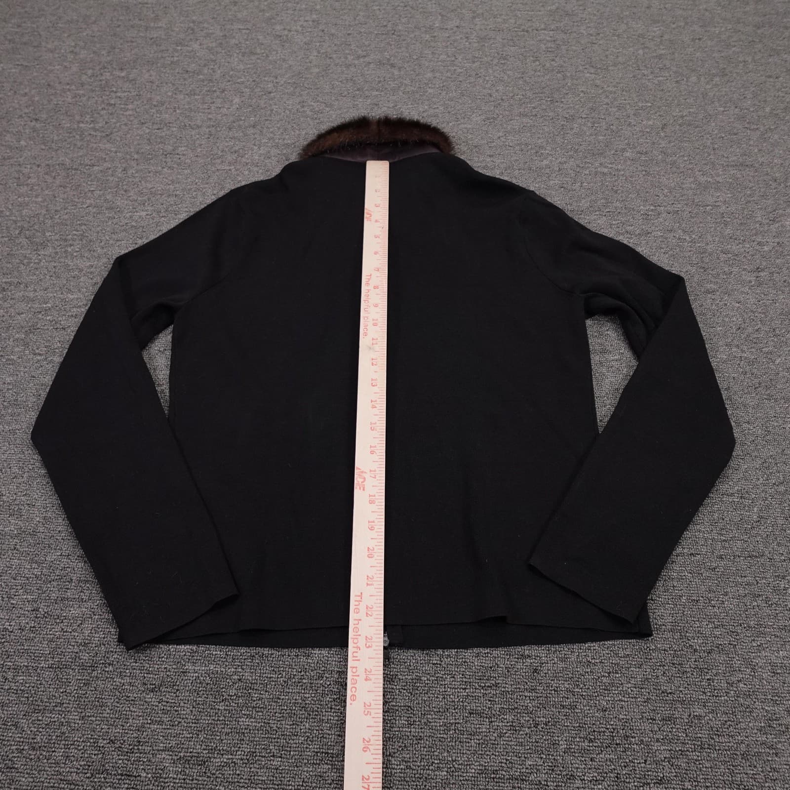 August Silk Sweater Cardigan Womens XL Black Fur Trim Collar Full Zip Knit - Thumbnail 5