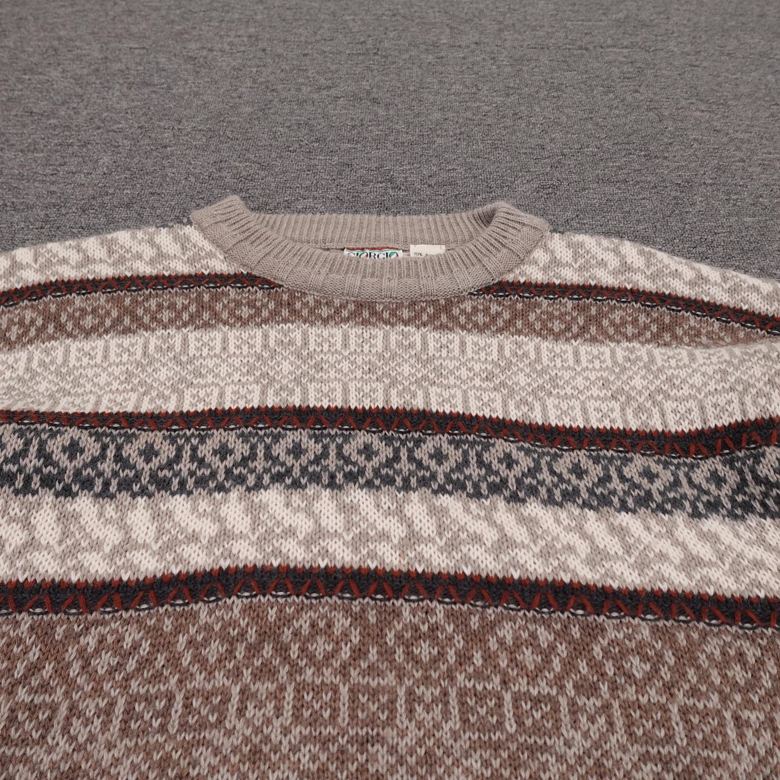 Vintage Giorgio Di Firenze Sweater Mens Medium Brown Fair Isle Wool Knit Italy - Thumbnail 2