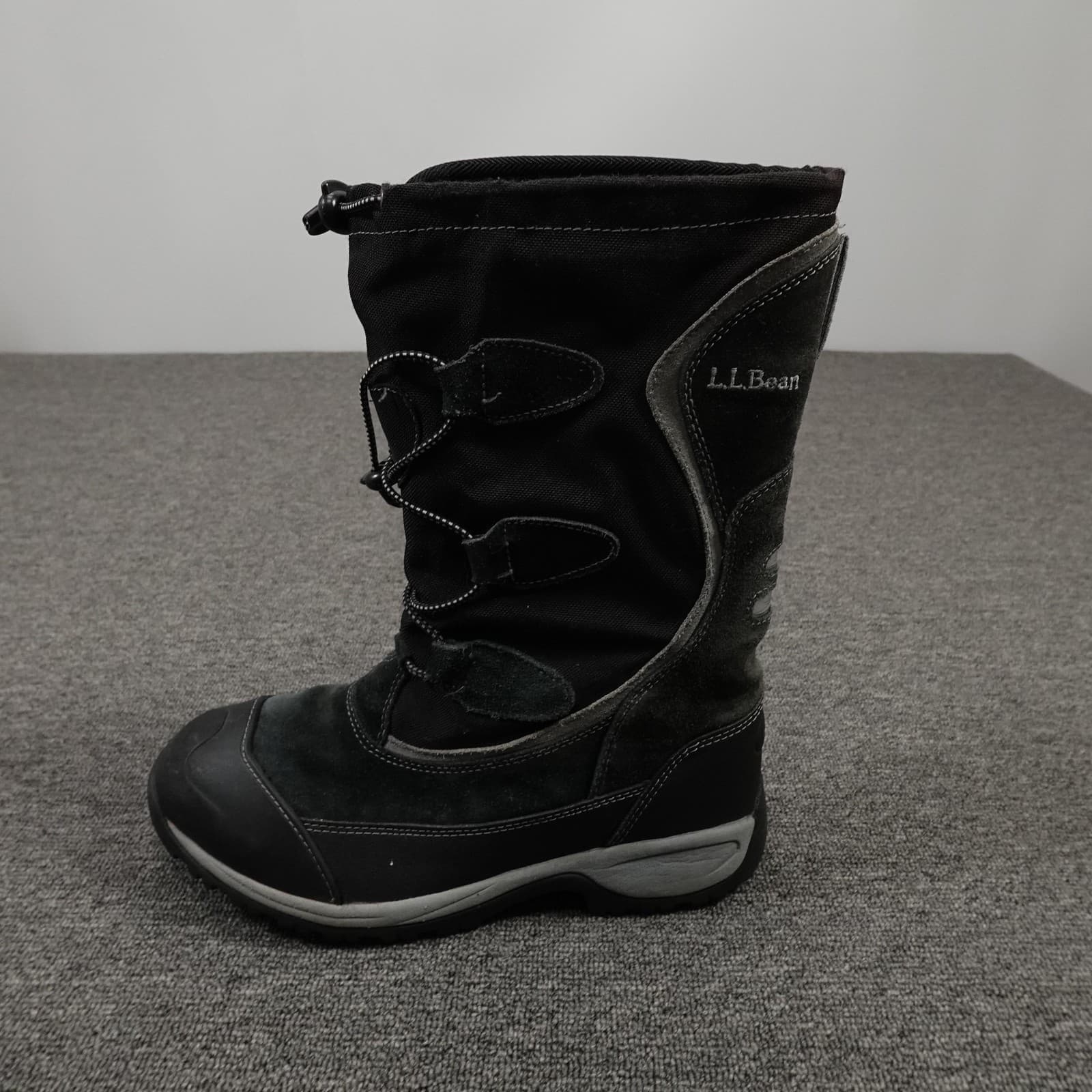 L.L.Bean Snow Boots Youth Size 5 Black Winter Suede Nylon Toggle Lace OHPU210 - Thumbnail 2
