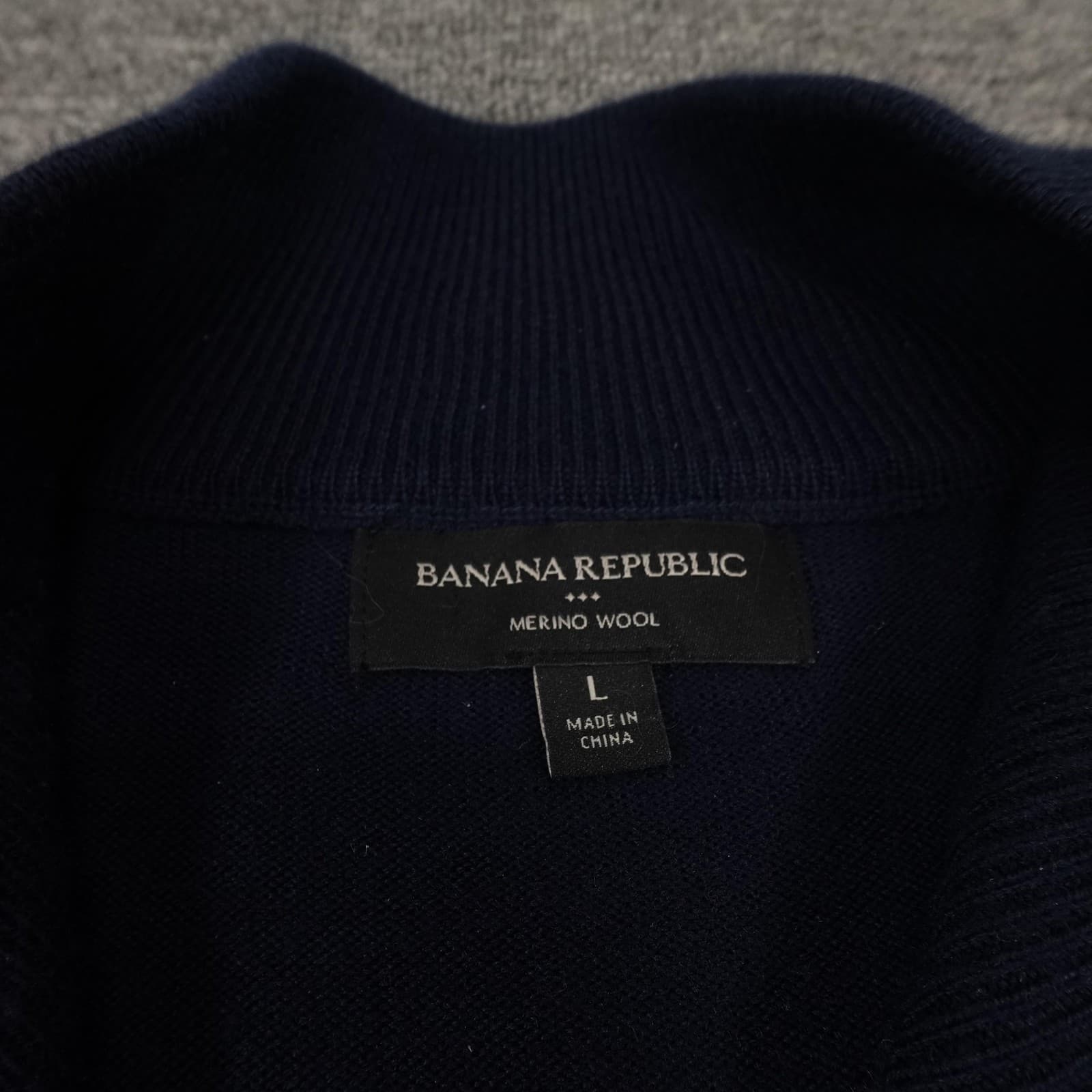 Banana Republic Sweater Mens Large Blue Merino Wool Quarter Zip Mock Neck Knit - Thumbnail 3