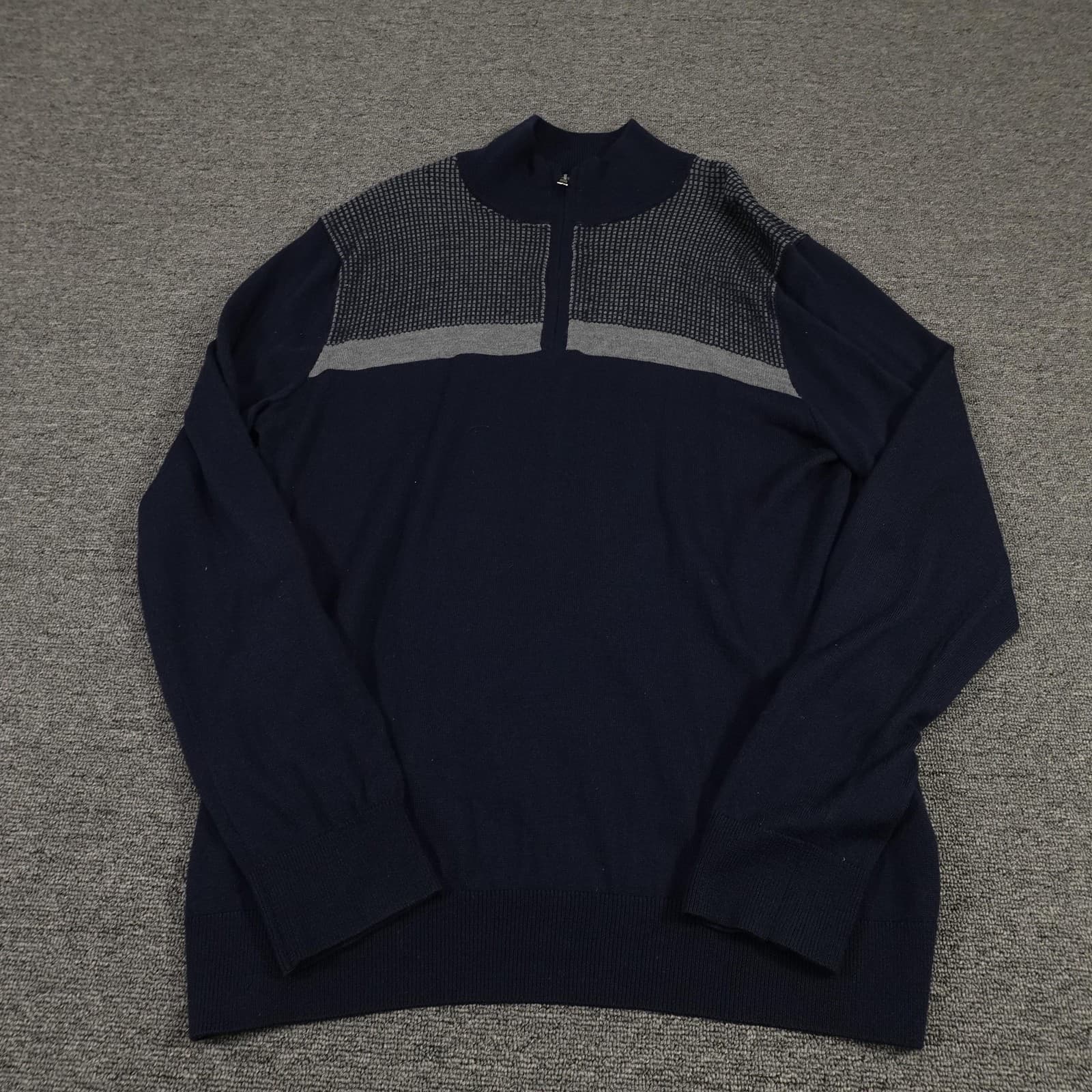 Banana Republic Sweater Mens Large Blue Merino Wool Quarter Zip Mock Neck Knit