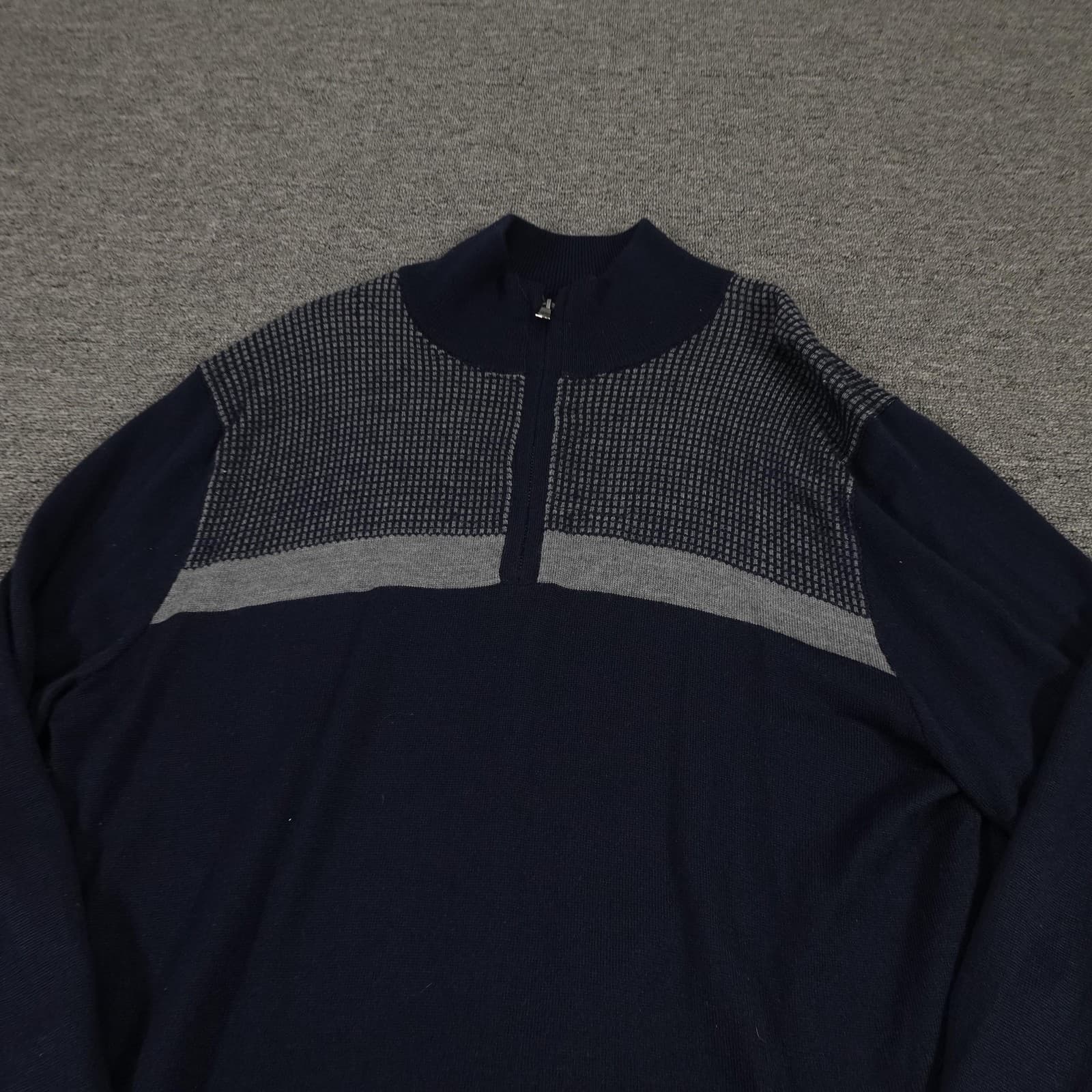 Banana Republic Sweater Mens Large Blue Merino Wool Quarter Zip Mock Neck Knit - Thumbnail 2