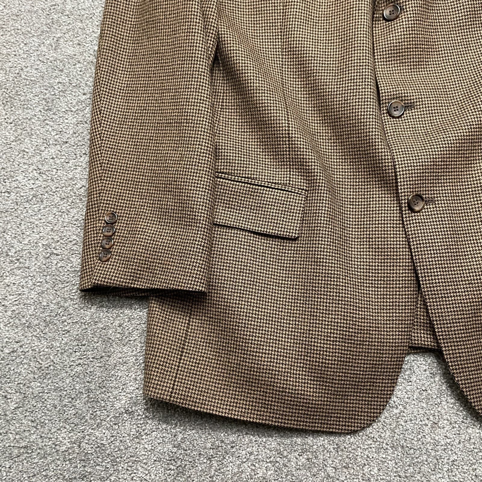 Harold Powell Blazer Jacket 44L Brown Houndstooth Loro Piana Wool Super 130s - Thumbnail 3