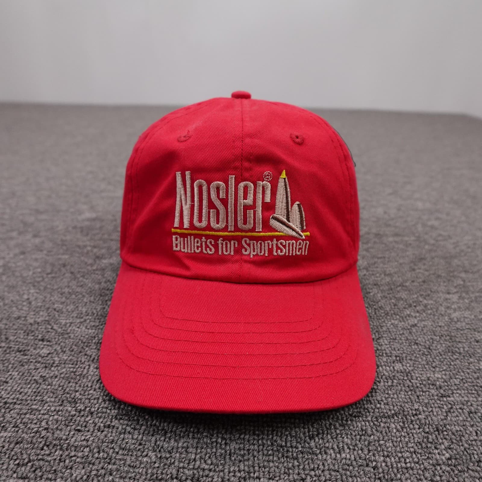 Vintage Nosler Hat Cap Snap Back Mens One Size Red Twill Baseball Hunting Ammo