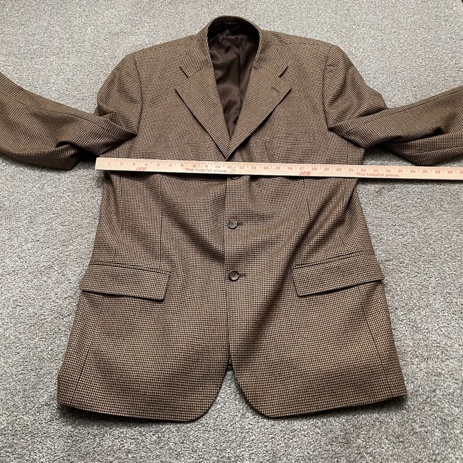 Harold Powell Blazer Jacket 44L Brown Houndstooth Loro Piana Wool Super 130s - Thumbnail 5