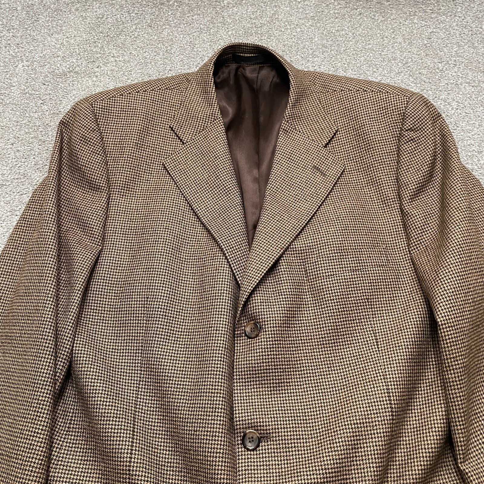 Harold Powell Blazer Jacket 44L Brown Houndstooth Loro Piana Wool Super 130s - Thumbnail 2