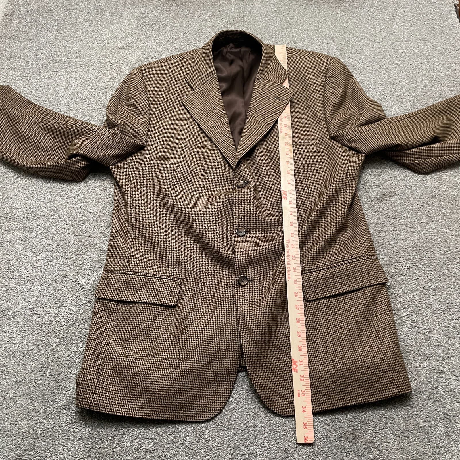 Harold Powell Blazer Jacket 44L Brown Houndstooth Loro Piana Wool Super 130s - Thumbnail 6