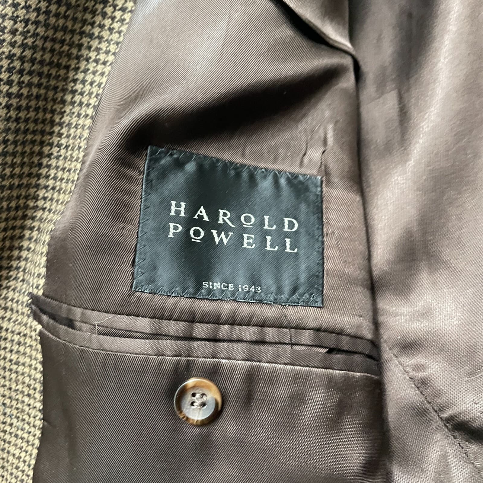 Harold Powell Blazer Jacket 44L Brown Houndstooth Loro Piana Wool Super 130s - Thumbnail 8