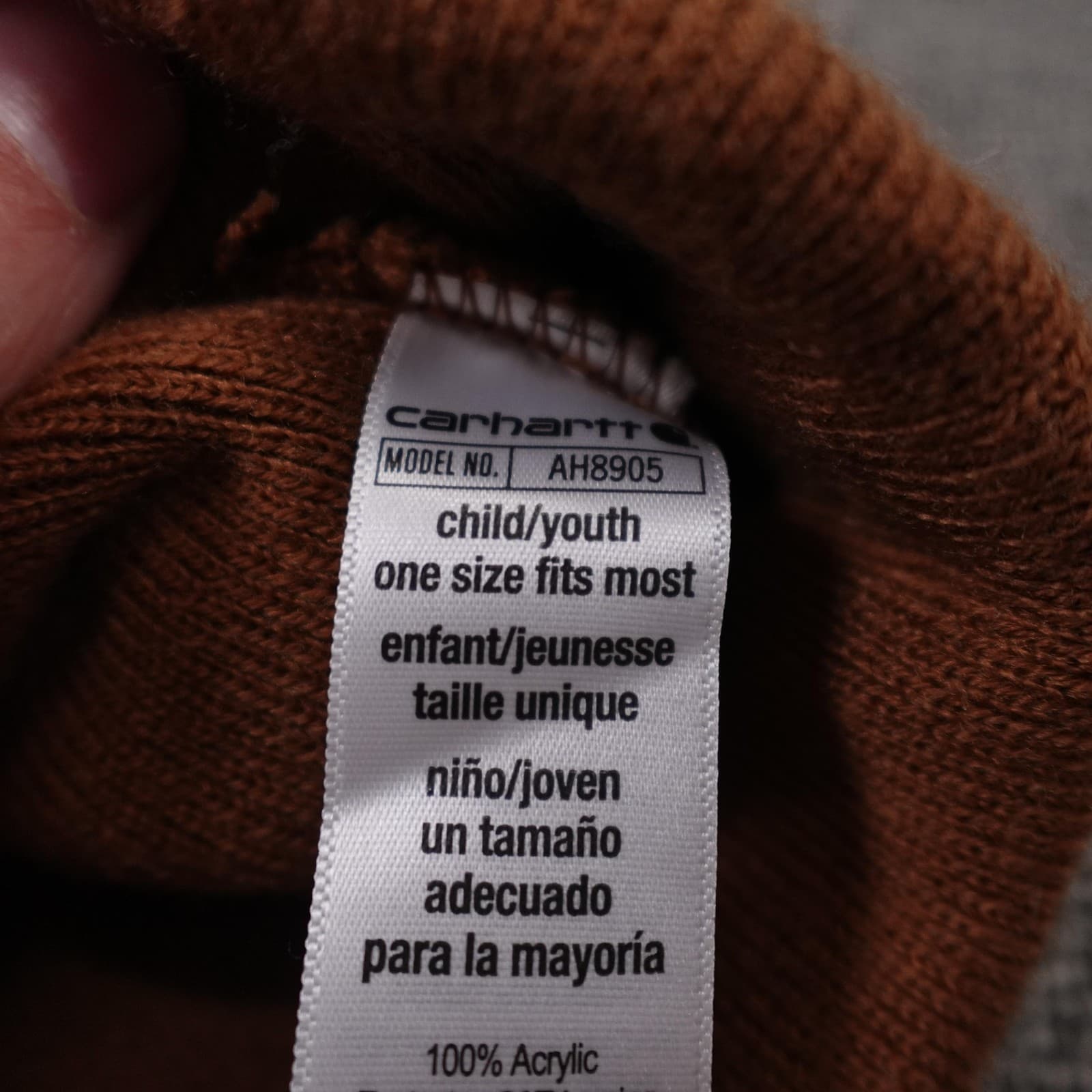 Carhartt Hat Beanie Cuffed Knit Youth One Size Brown Logo Patch Winter Warm Boys - Thumbnail 4