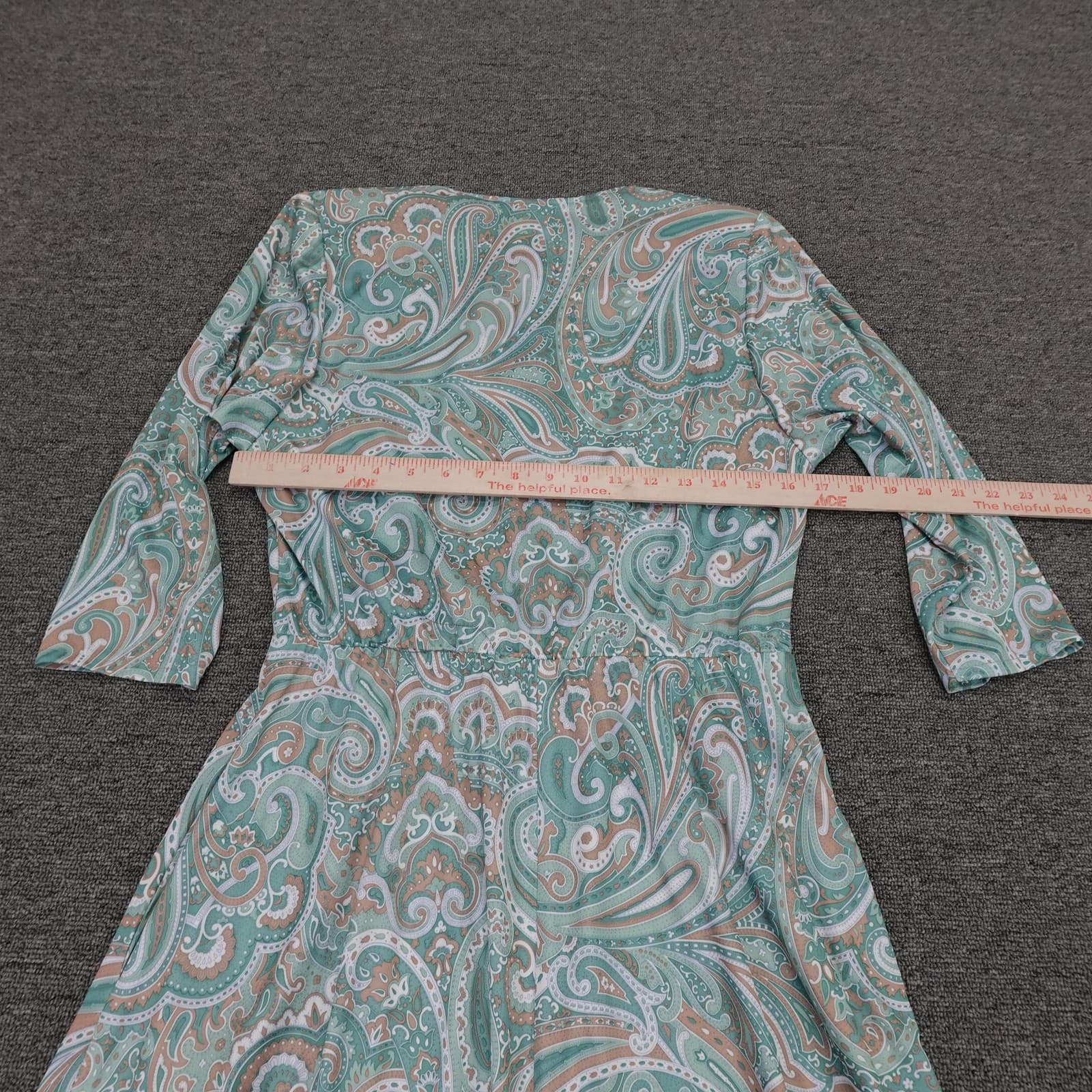 Vintage Blair Dress 12P Green Paisley 3/4 Sleeve Fit & Flare Prairie Cottage 80s - Thumbnail 6
