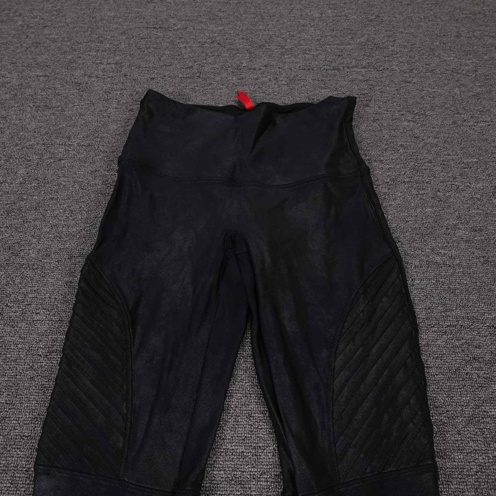 Spanx Leggings Womens Large Black Faux Leather Moto High Rise Shaping Stretch - Thumbnail 2