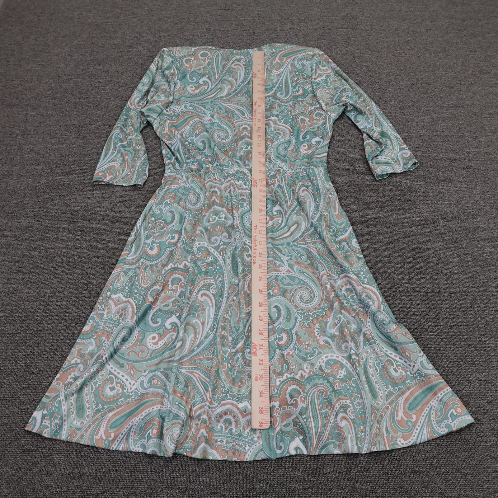 Vintage Blair Dress 12P Green Paisley 3/4 Sleeve Fit & Flare Prairie Cottage 80s - Thumbnail 7